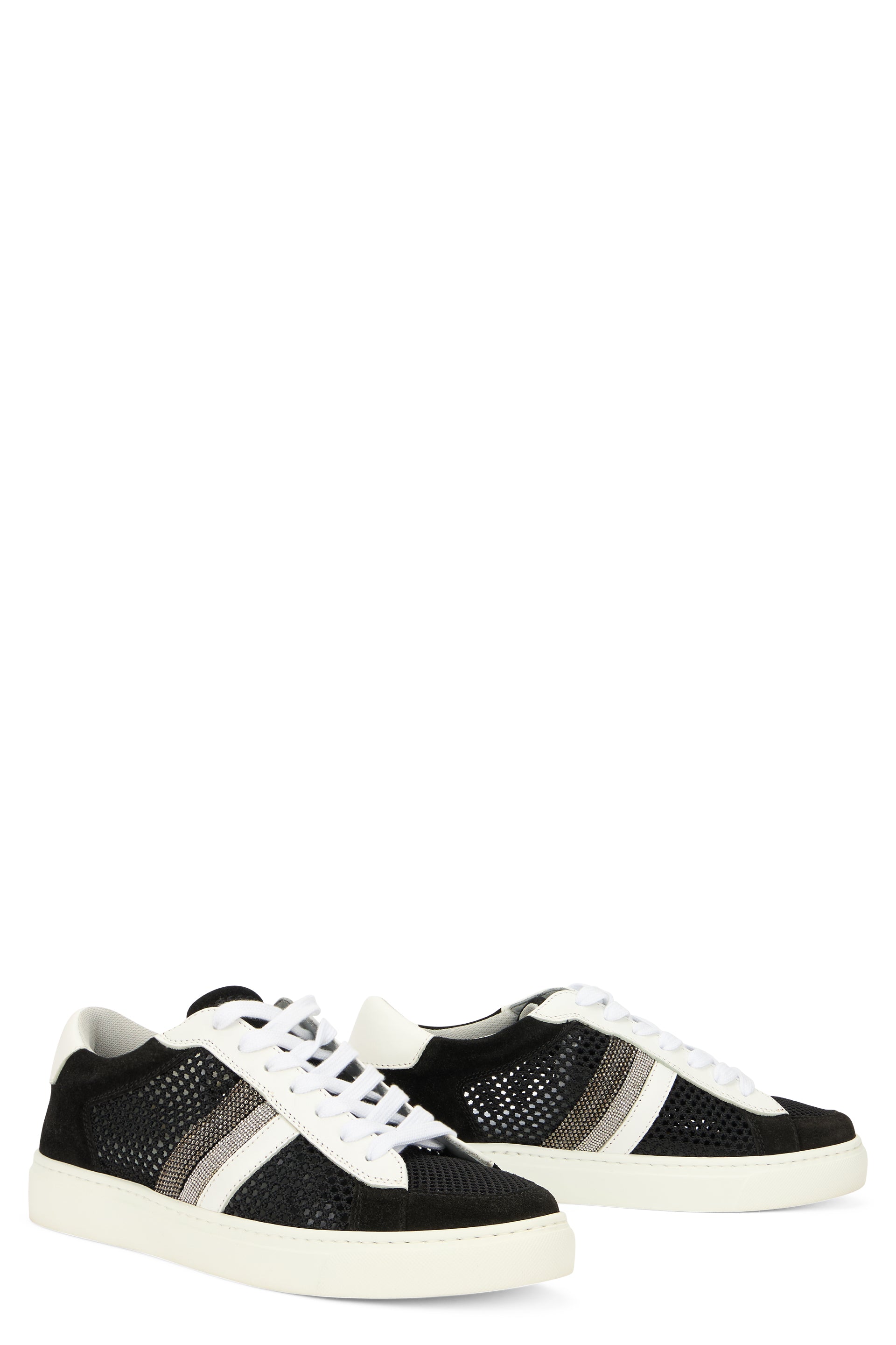 Black sports shoe with white, simple and versatile details.