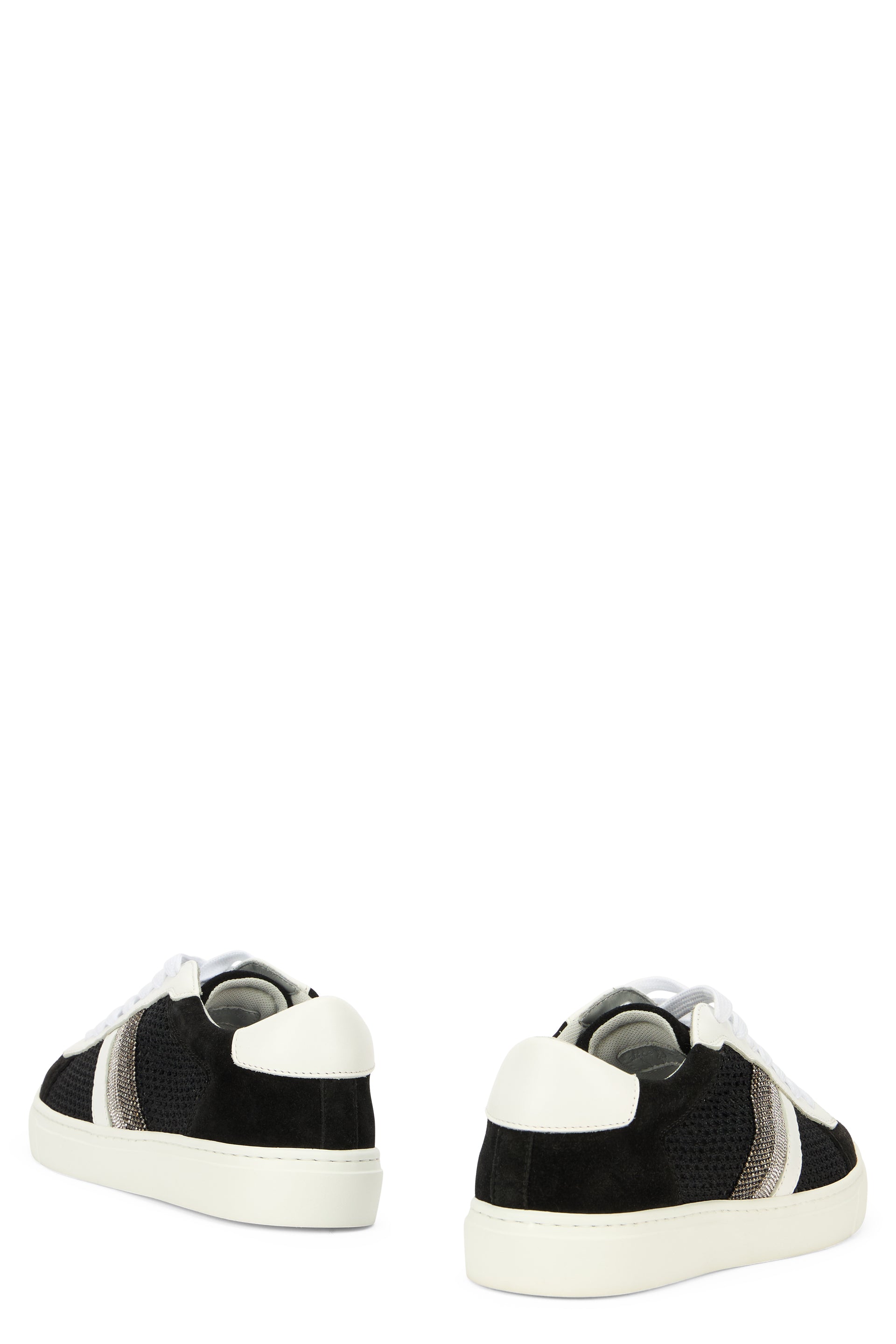 Black sports shoe with white, simple and versatile details.