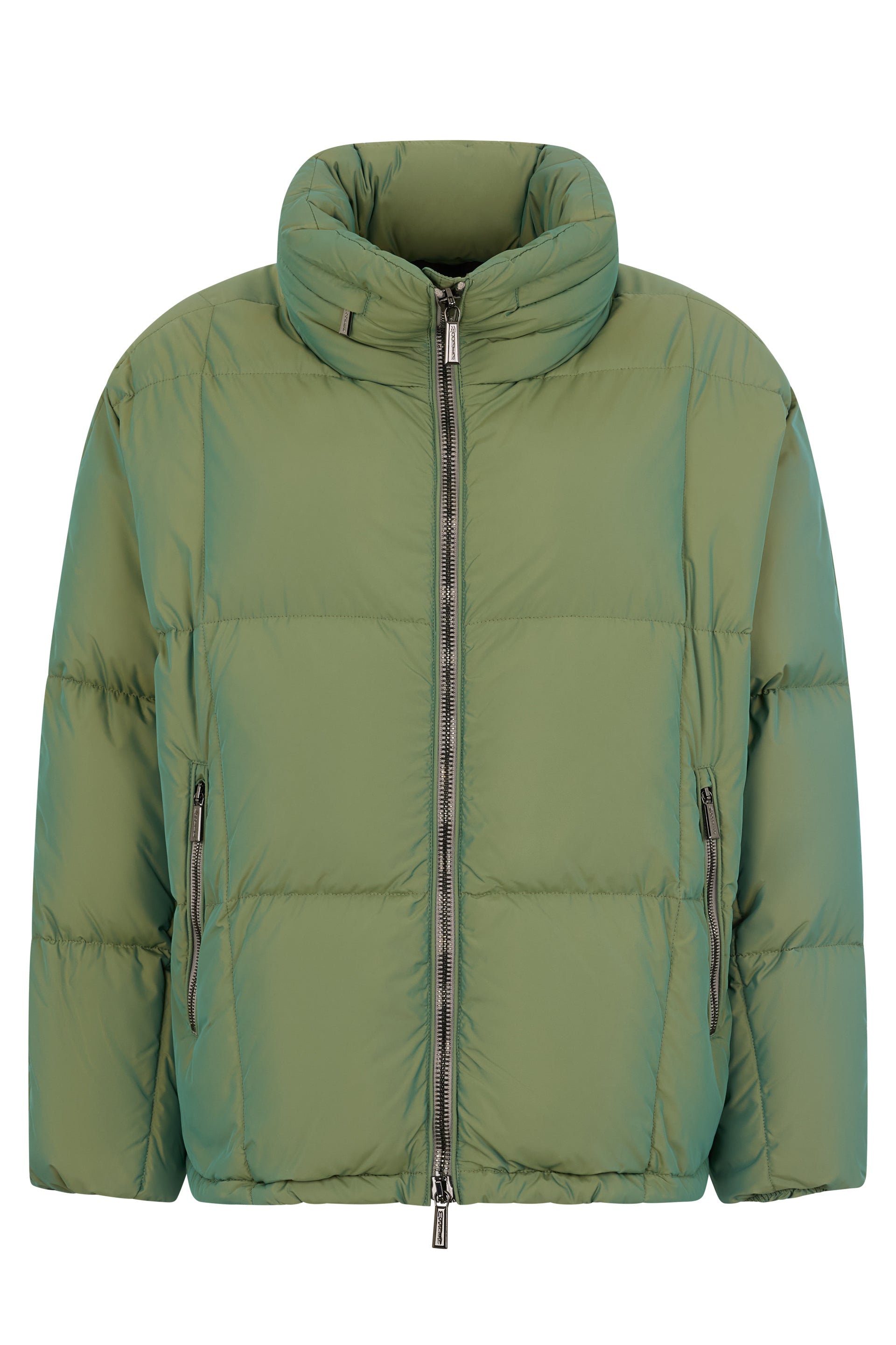 Green padded jacket with high collar