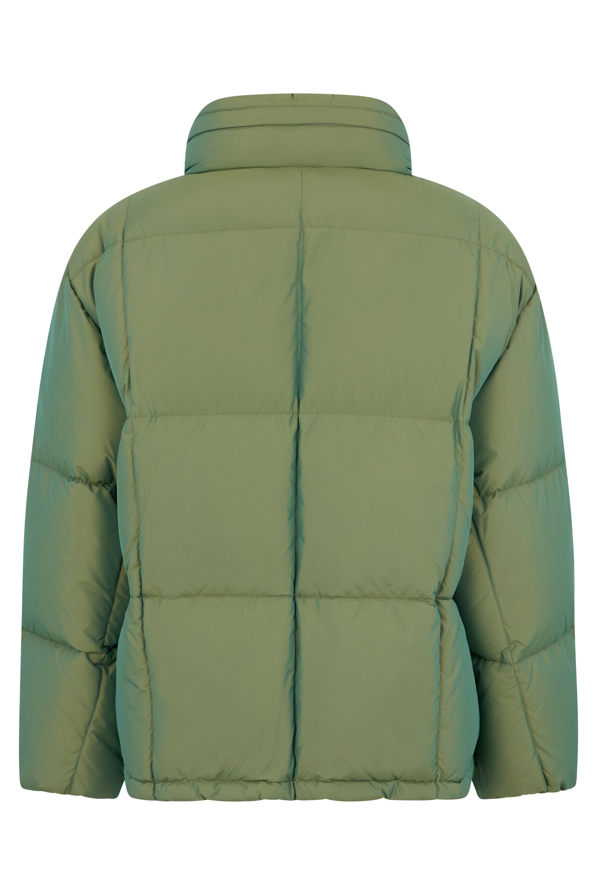 Green padded jacket with high collar