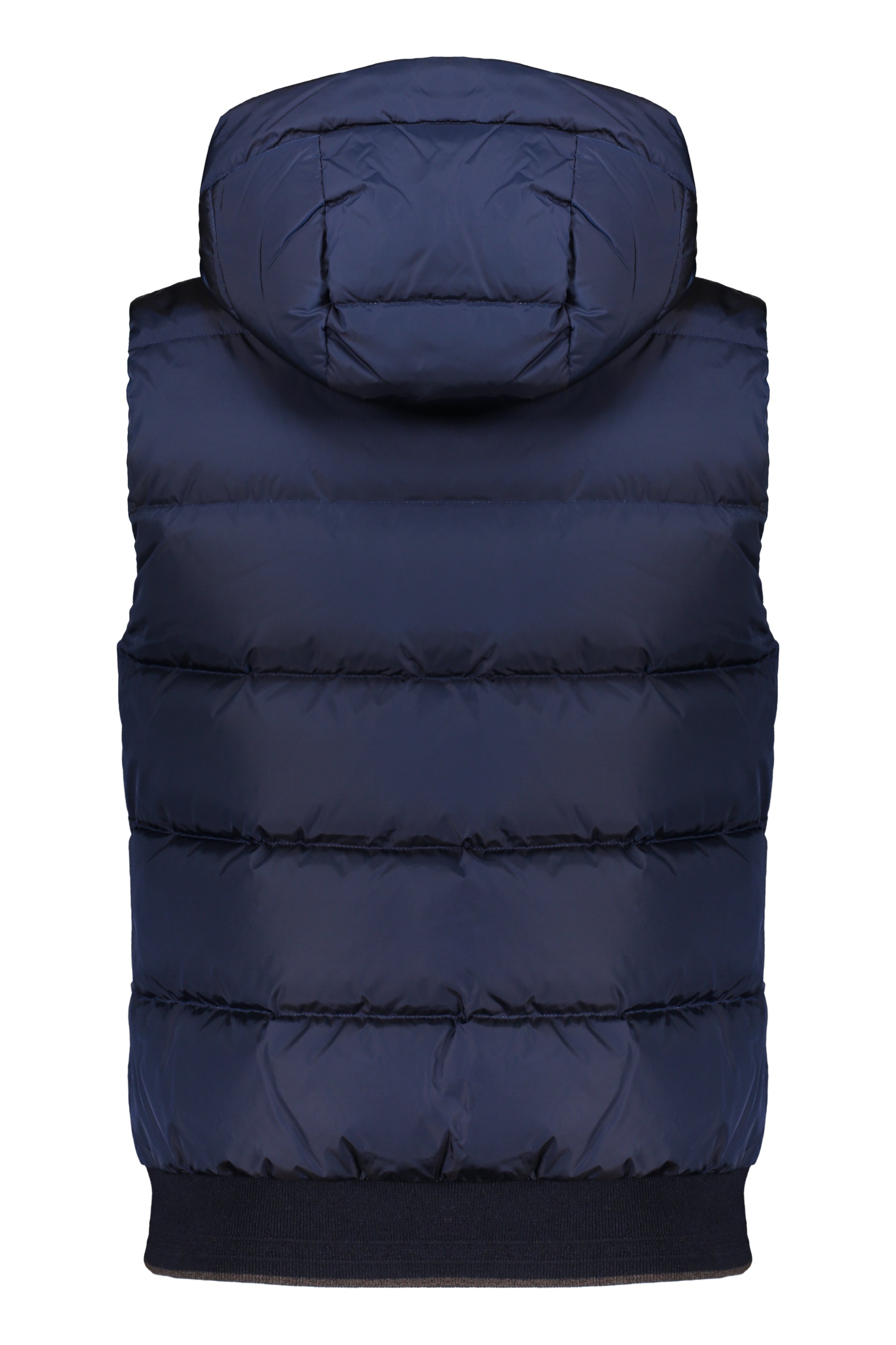 Dark blue technical vest with elegant hood