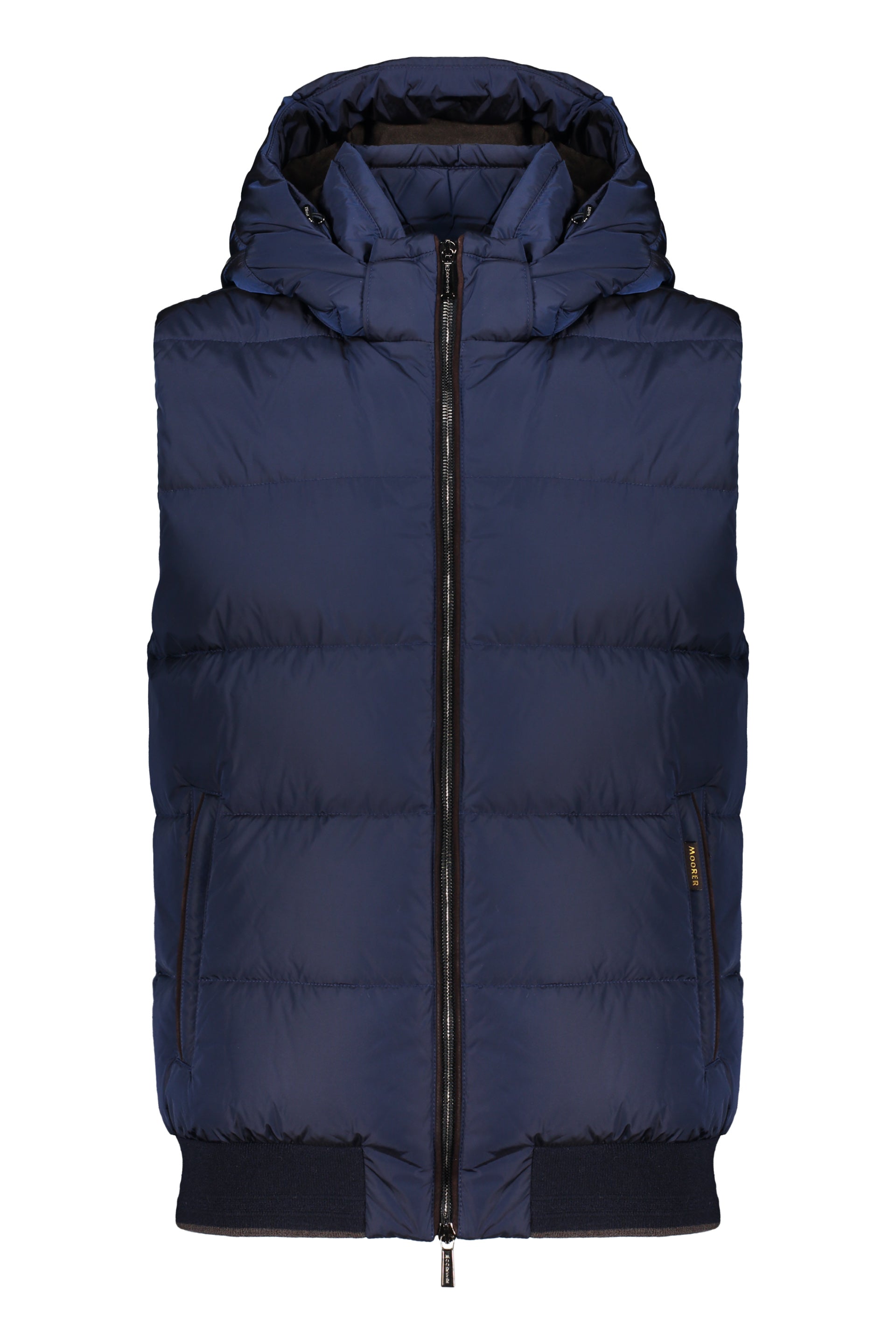Dark blue technical vest with elegant hood