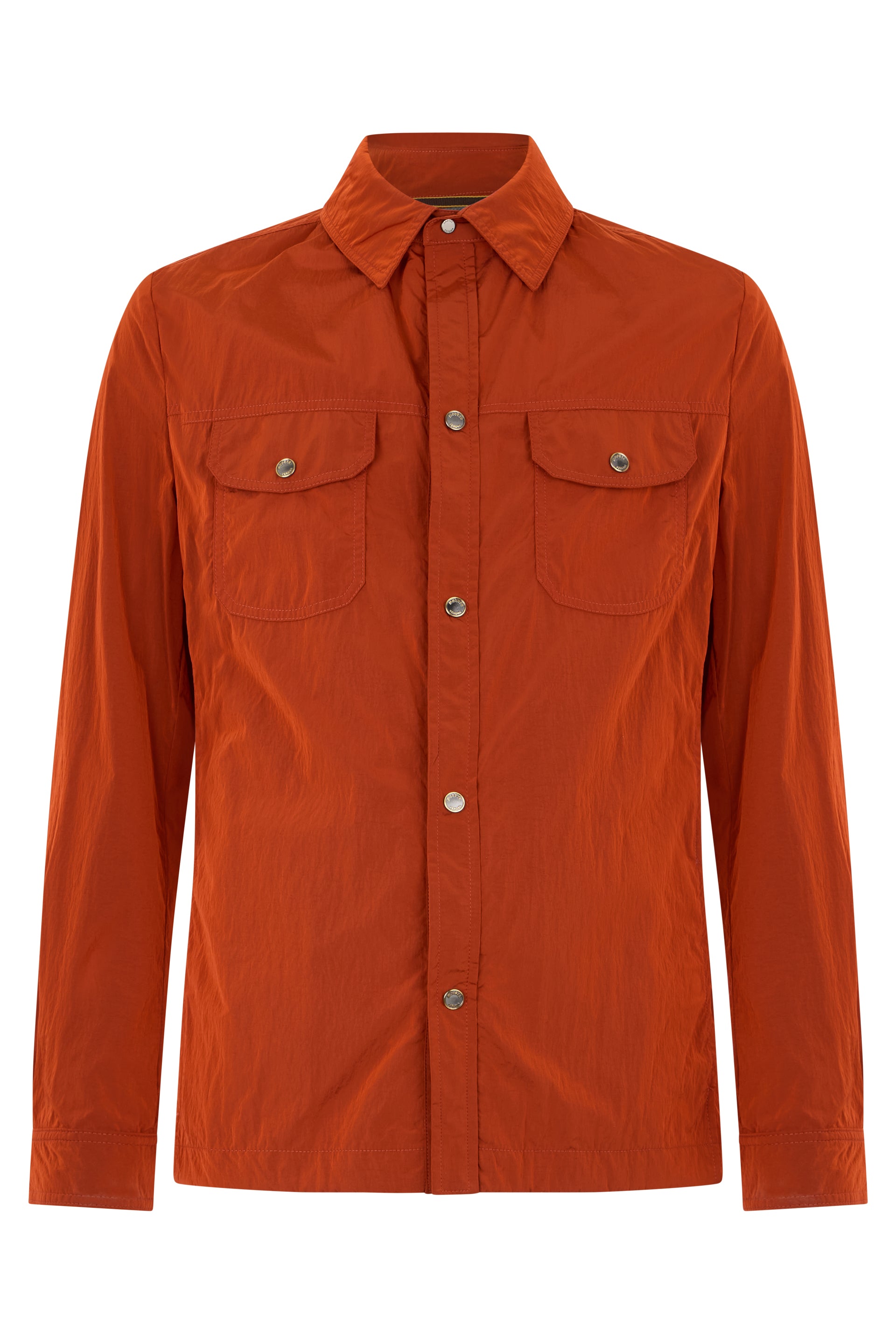 Orange jacket with long sleeves, versatile style.