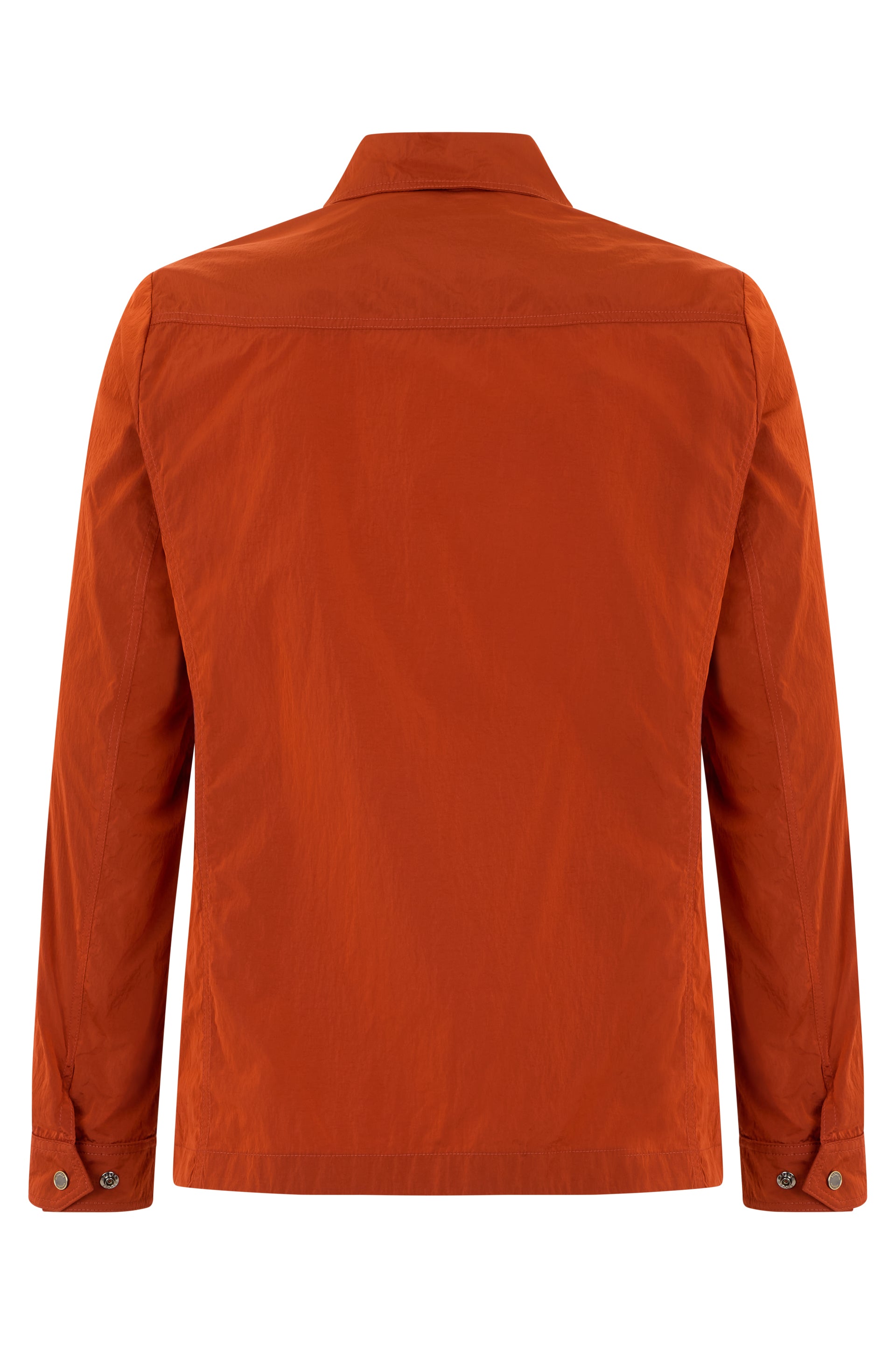 Orange jacket with long sleeves, versatile style.
