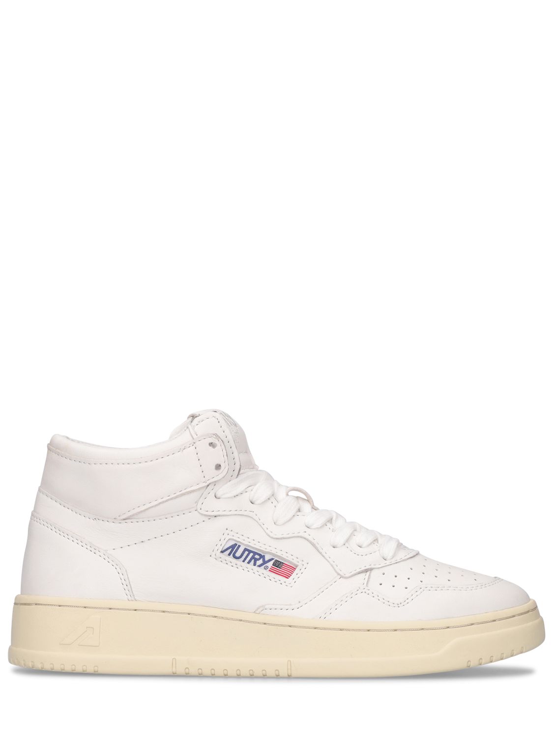Elegant Sneakers in White Leather with Beige Sole