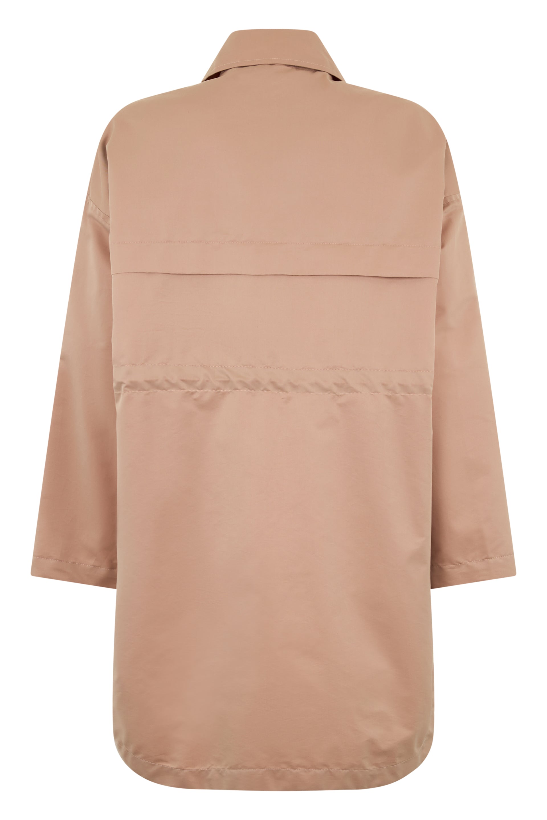 Beige double-breasted coat with a minimal and versatile design.