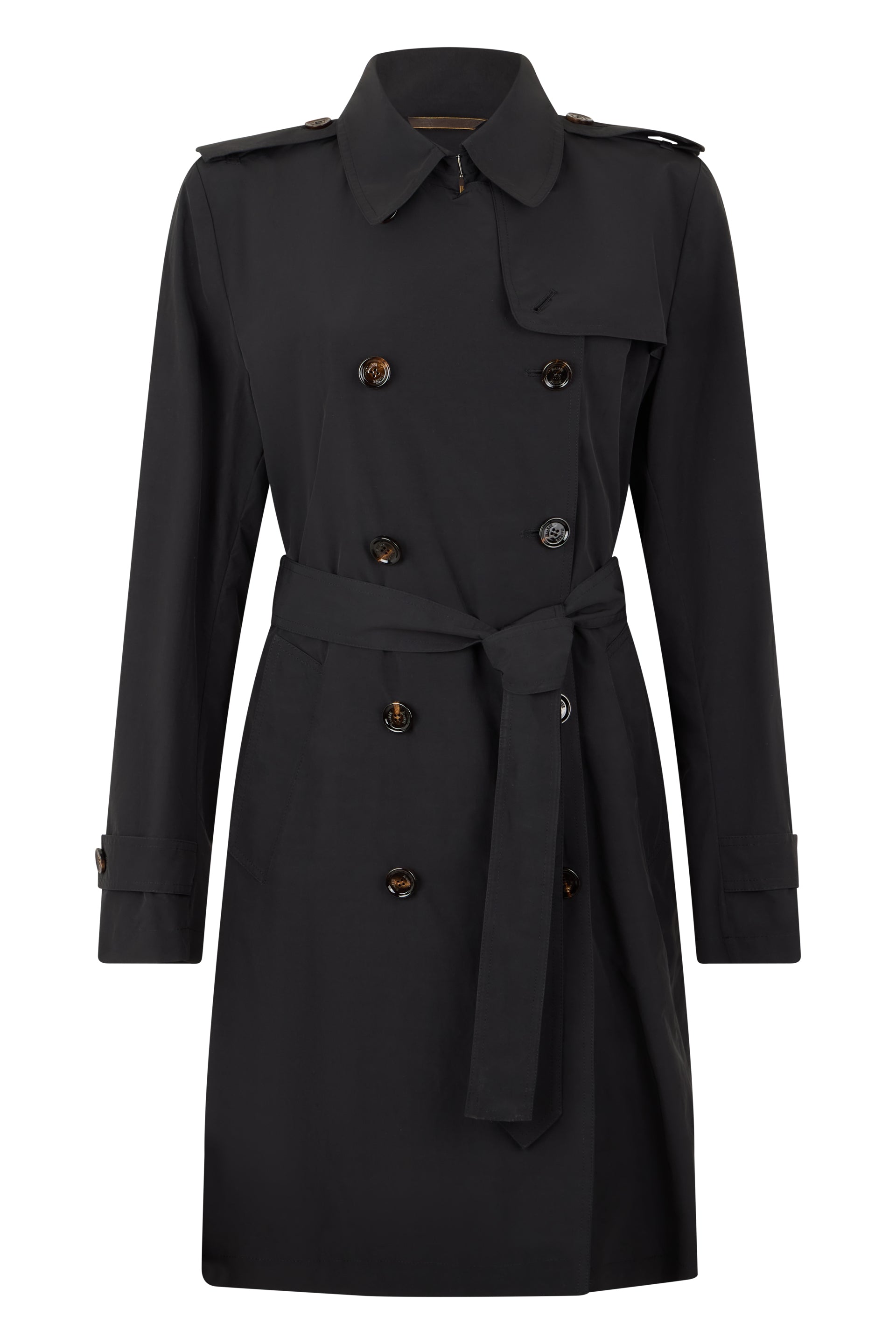 Elegant Black Trench with Waist Belt