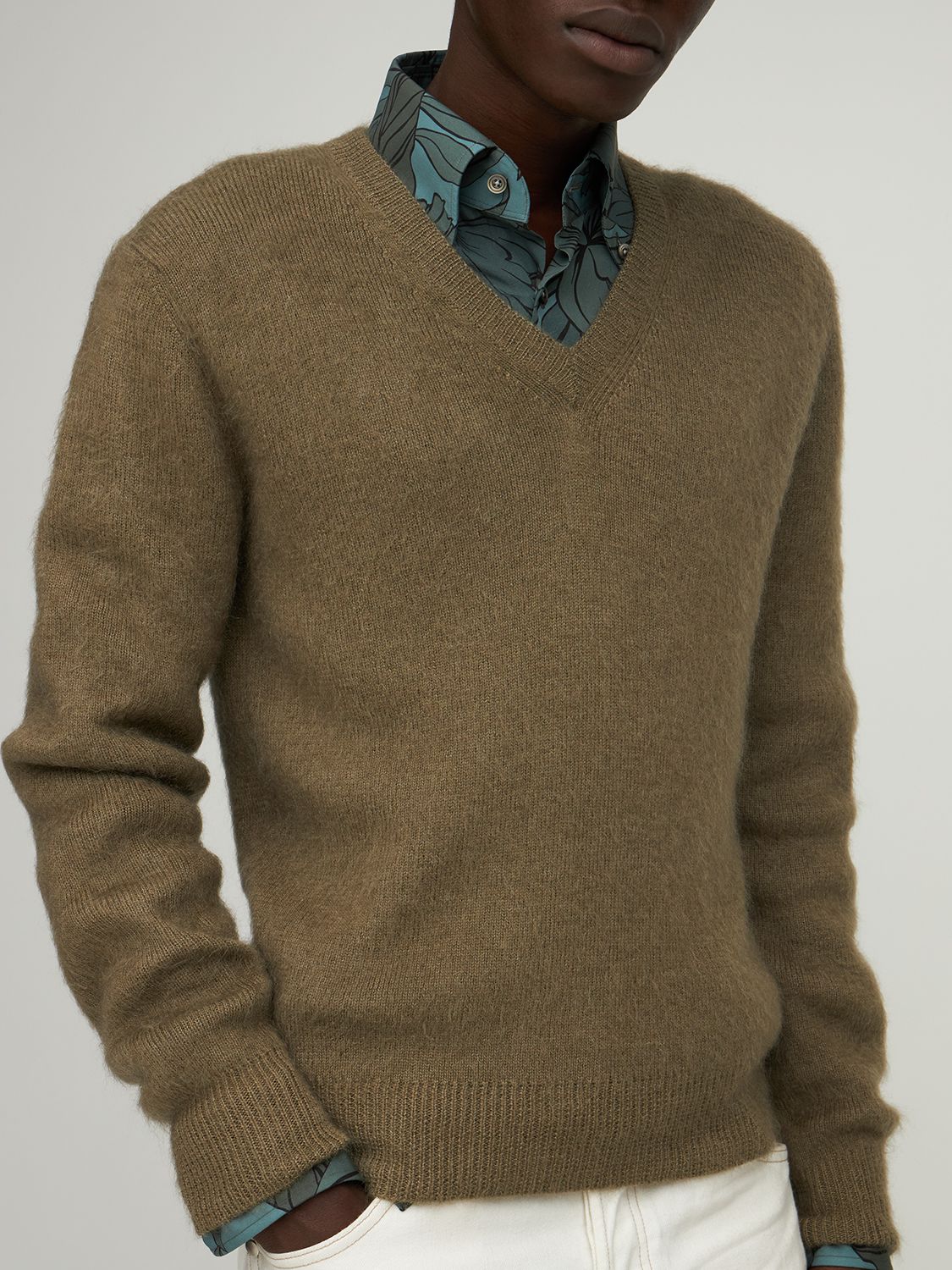 Olive green sweater with v-neck