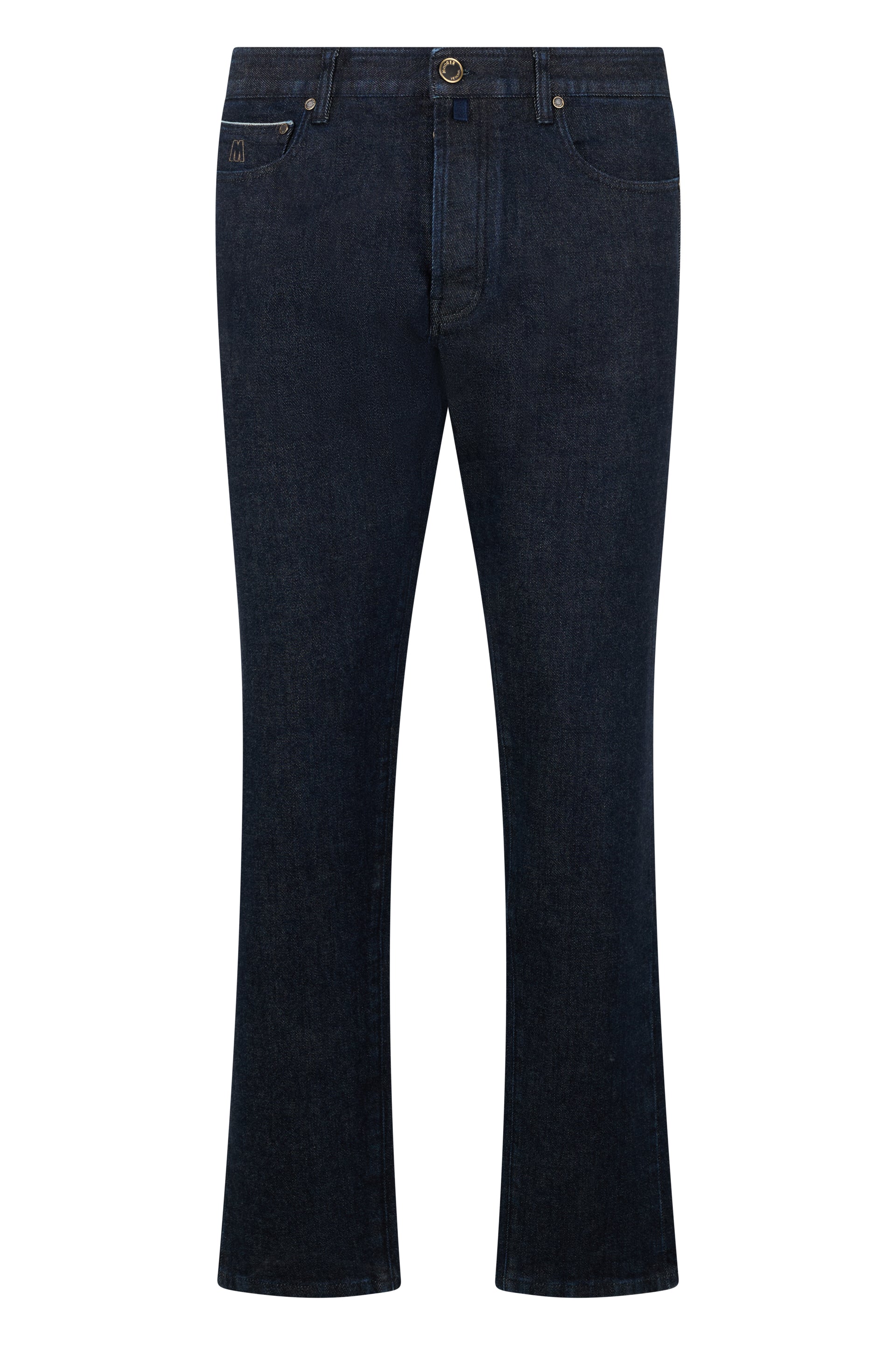 Dark blue palazzo jeans, minimal and versatile.