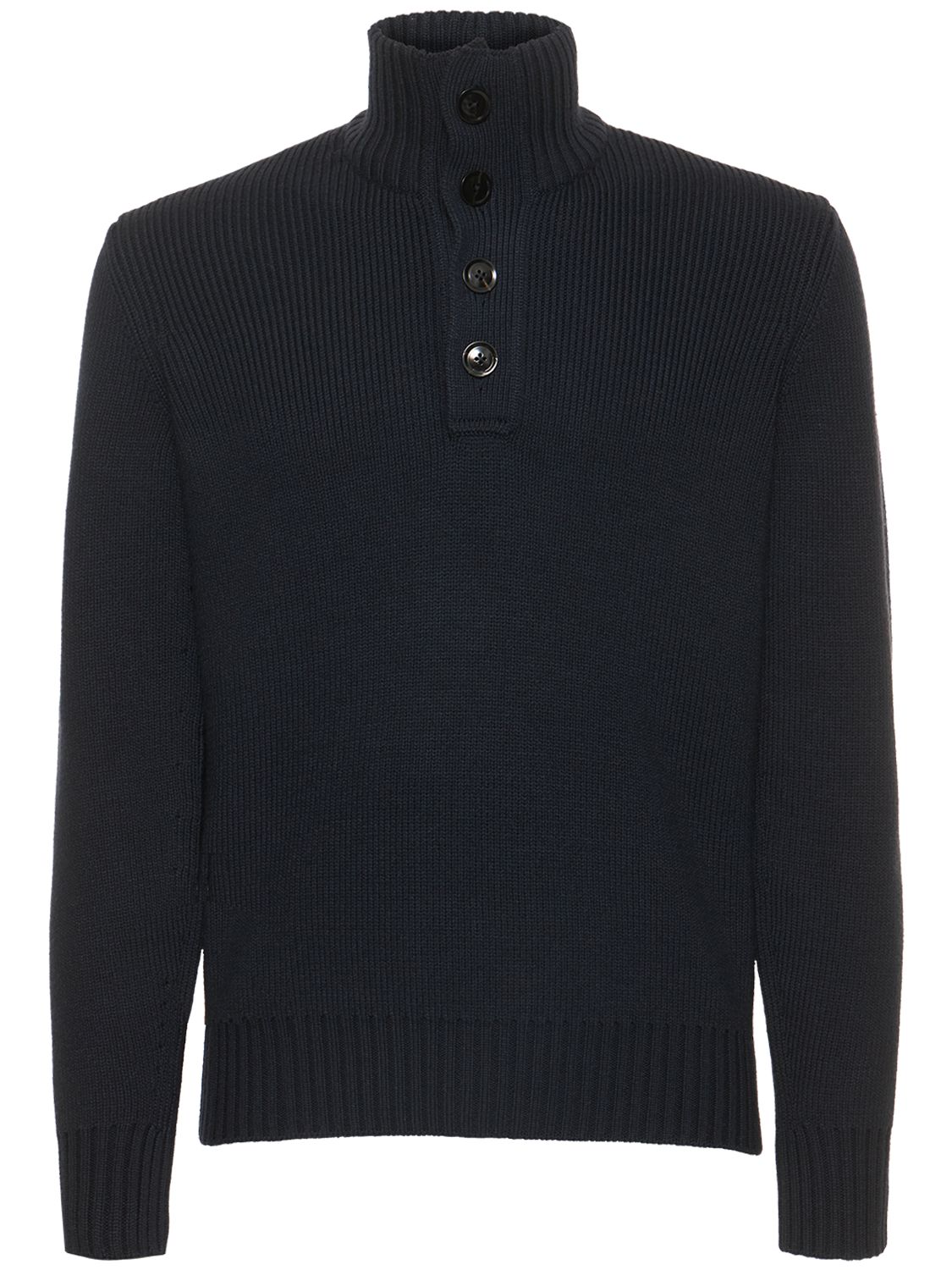 Elegant blue sweater with high collar