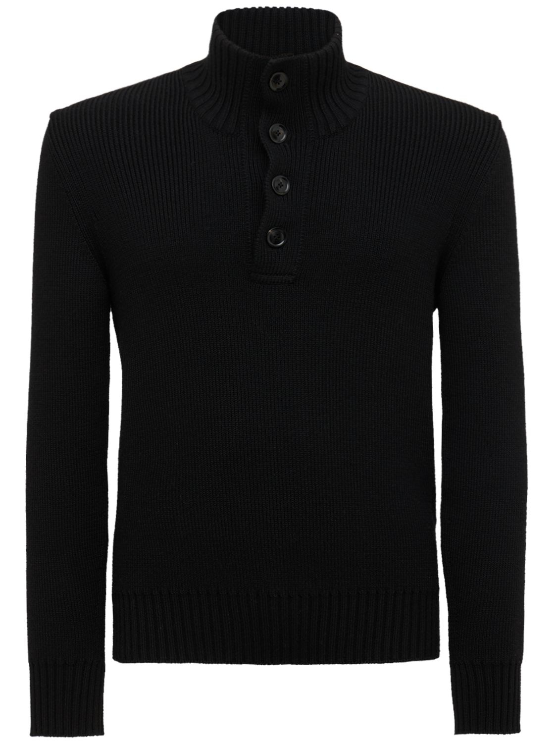 Black sweater with long sleeves and high collar