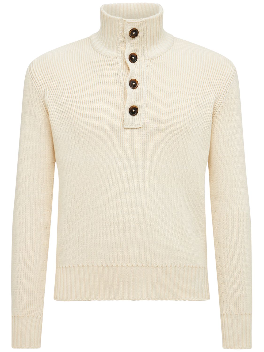 Ivory high-neck sweater with buttons