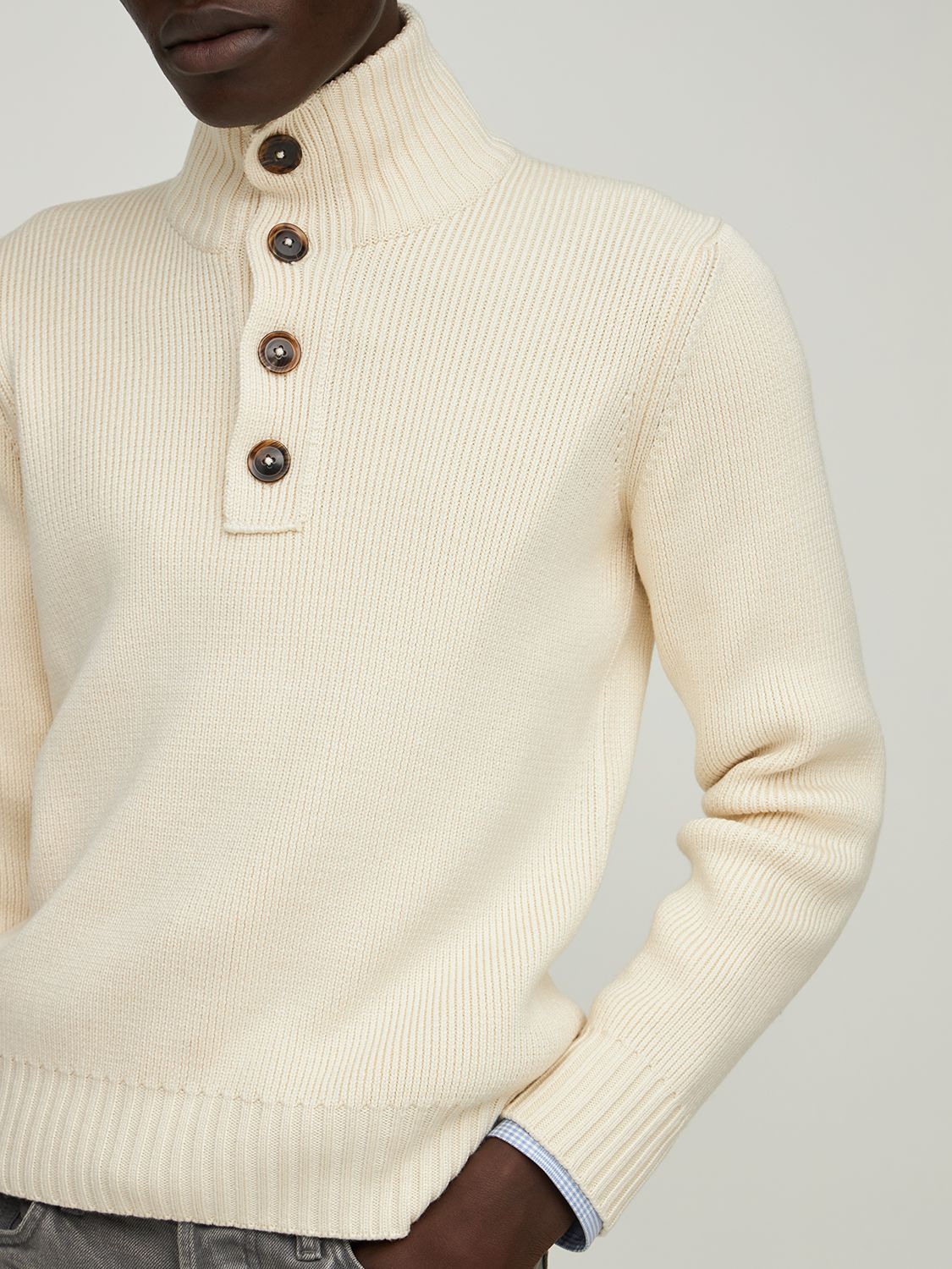 Ivory high-neck sweater with buttons