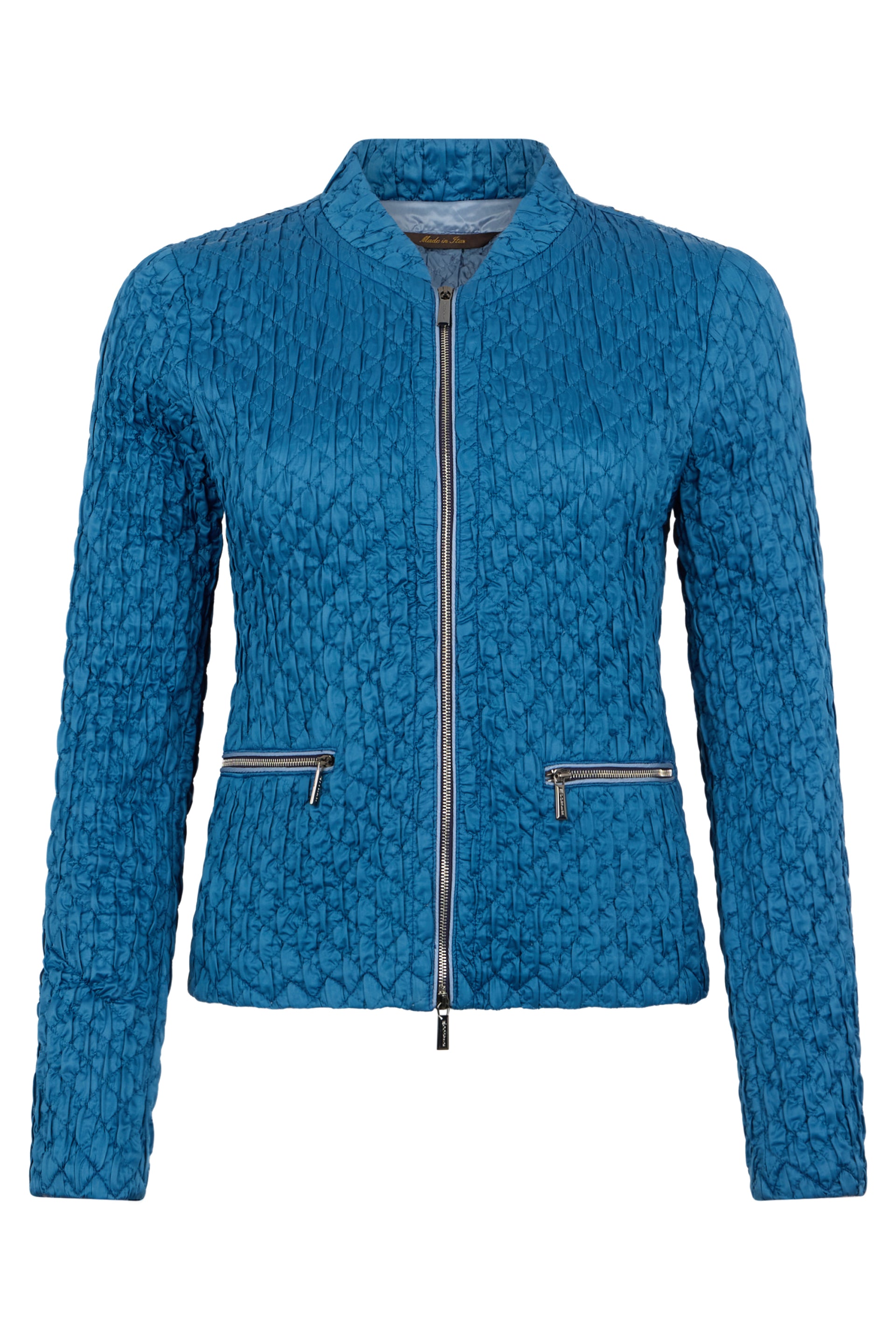 Elegant blue jacket with crinkled fabric from refined design.