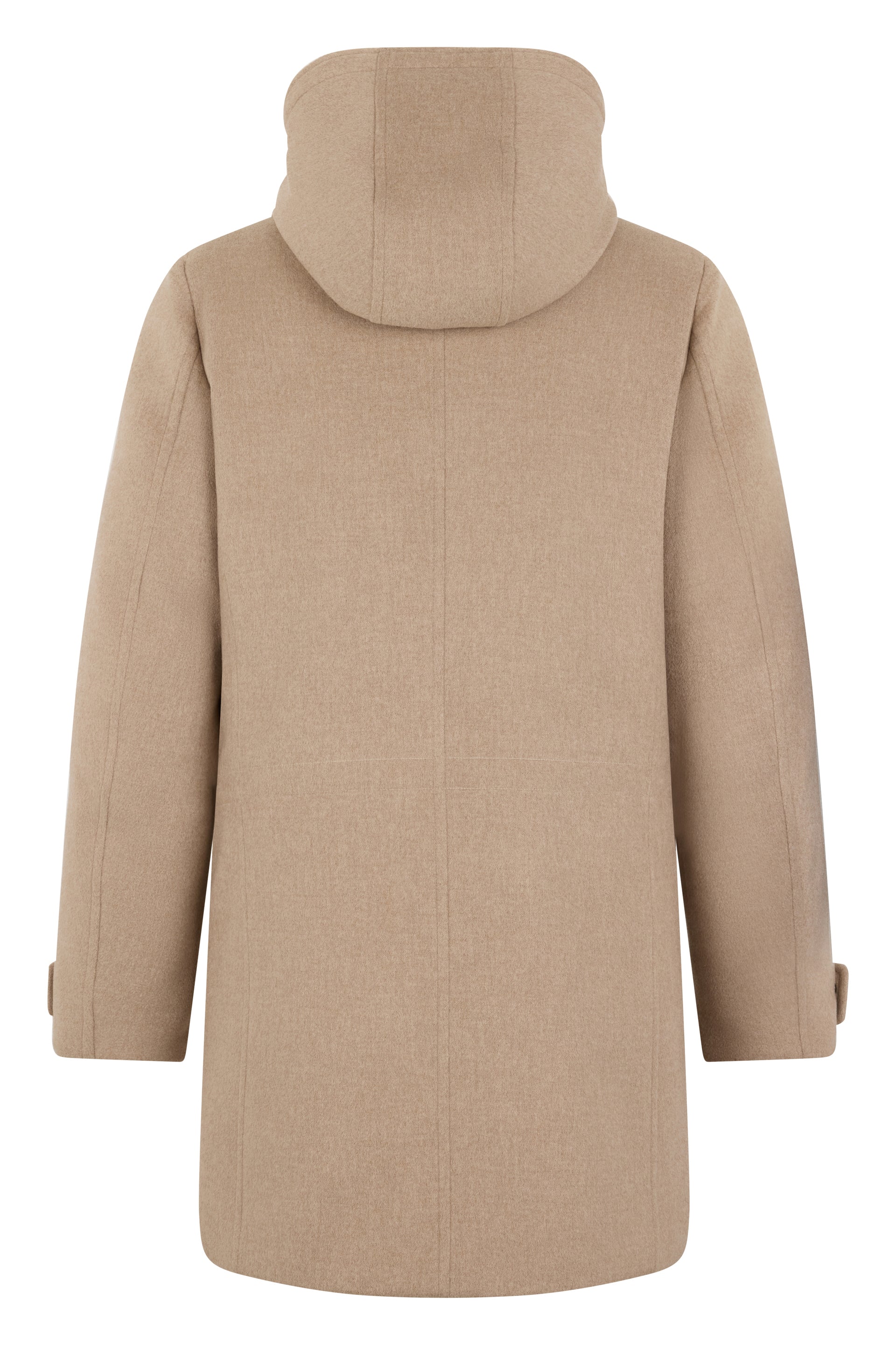 Beige minimalist coat with hood and elegant design