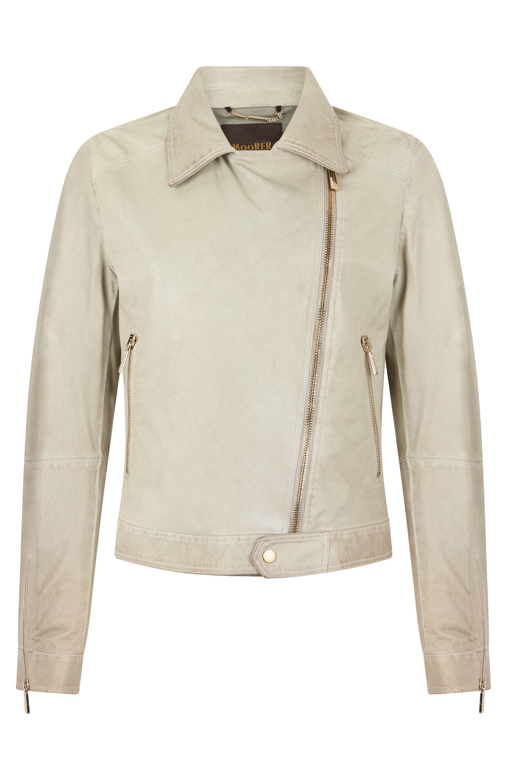 Modern beige leather jacket, elegant and versatile