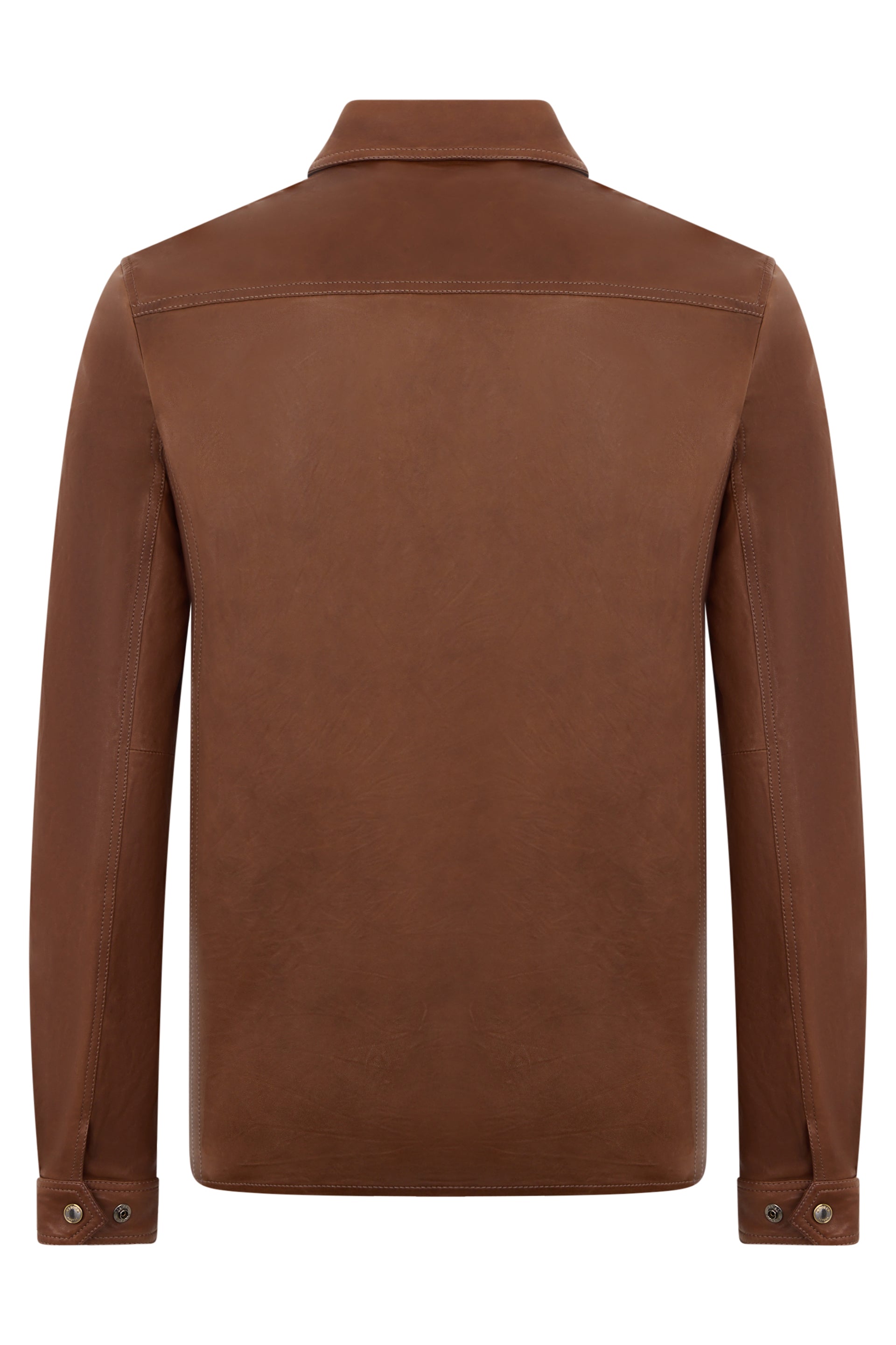 Brown leather shirt with elegant pockets.