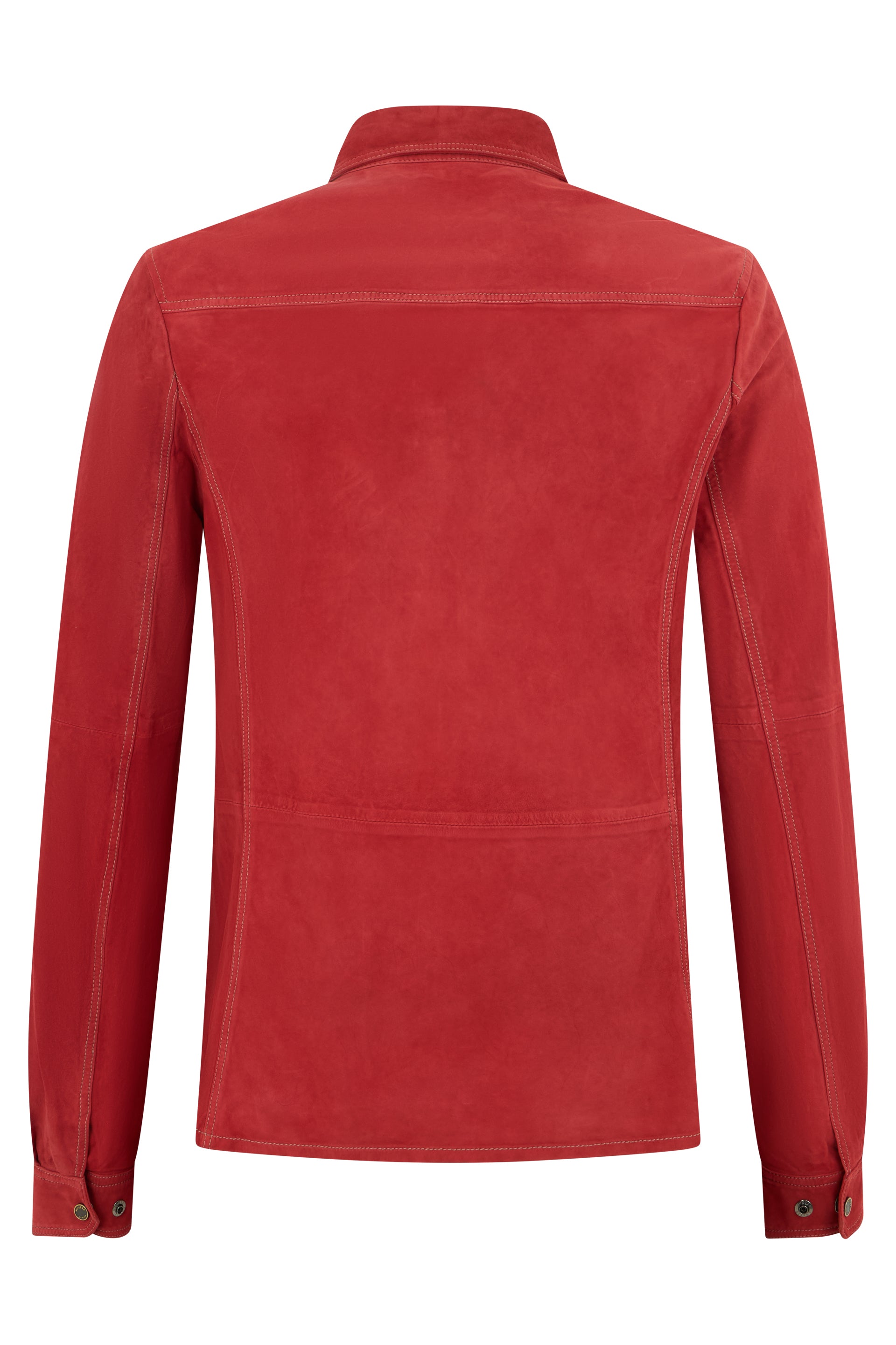 Red leather jacket with long sleeves, versatile comfort