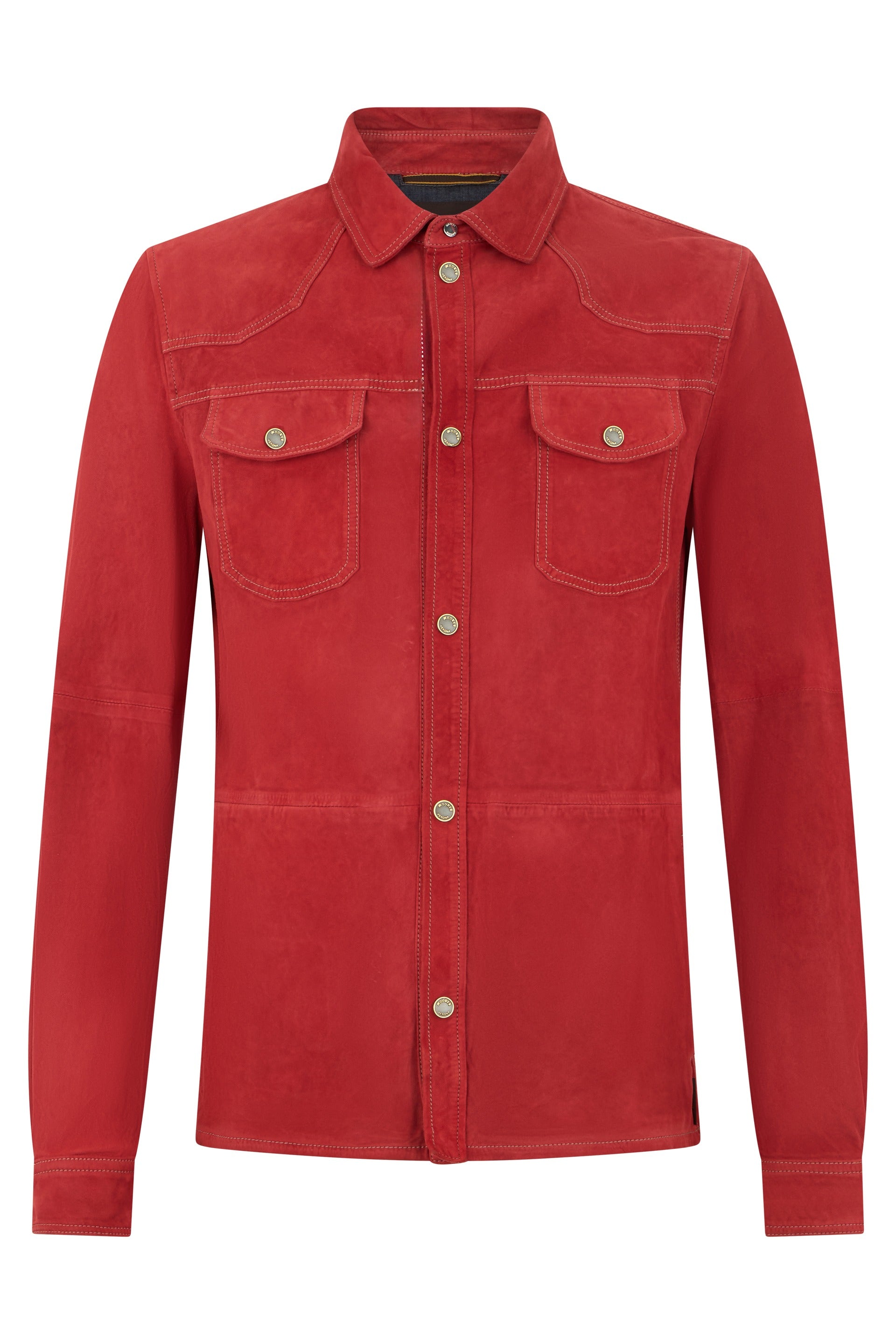 Red leather jacket with long sleeves, versatile comfort