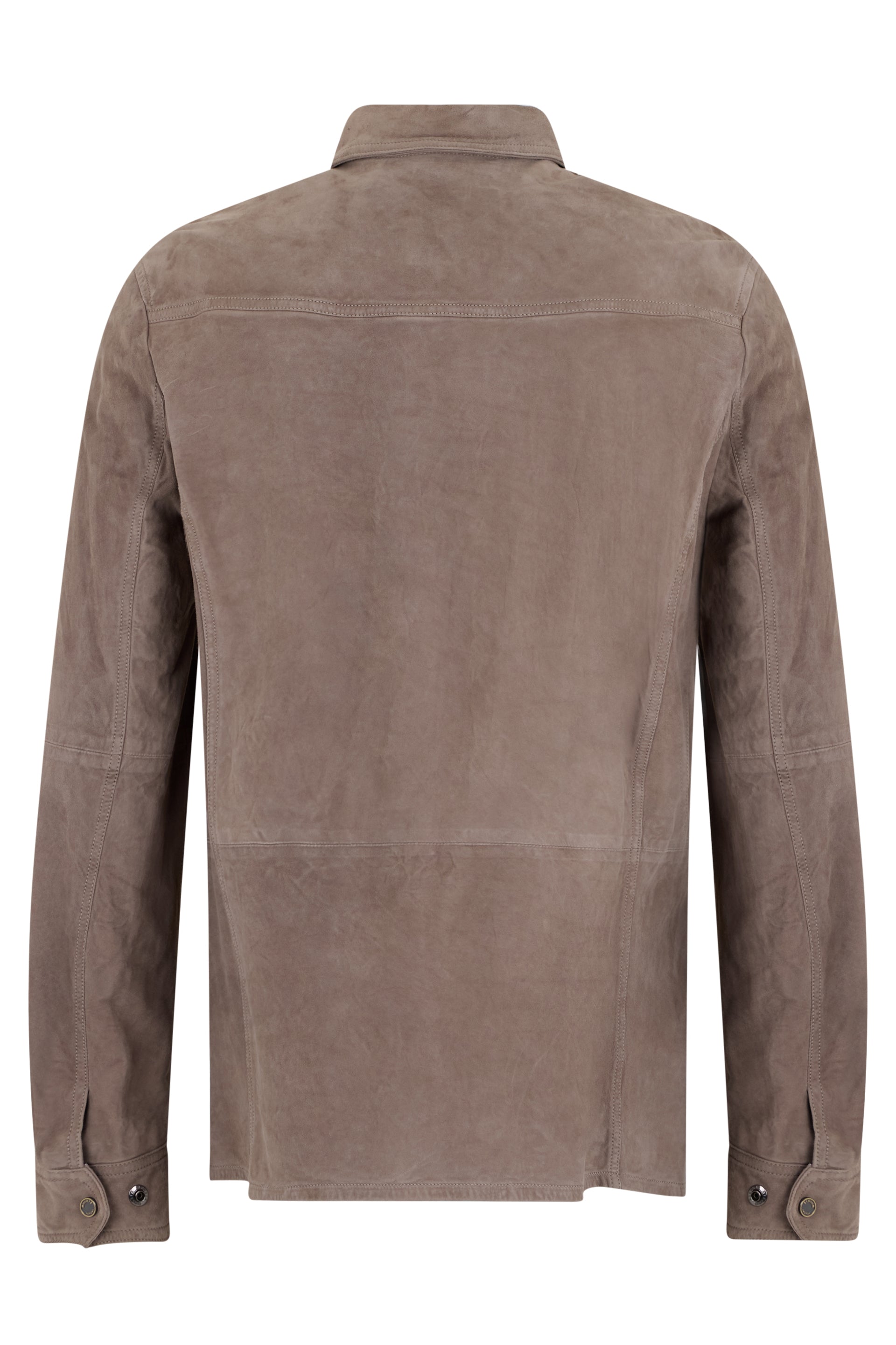 Taupe leather shirt with long sleeves and practical pockets