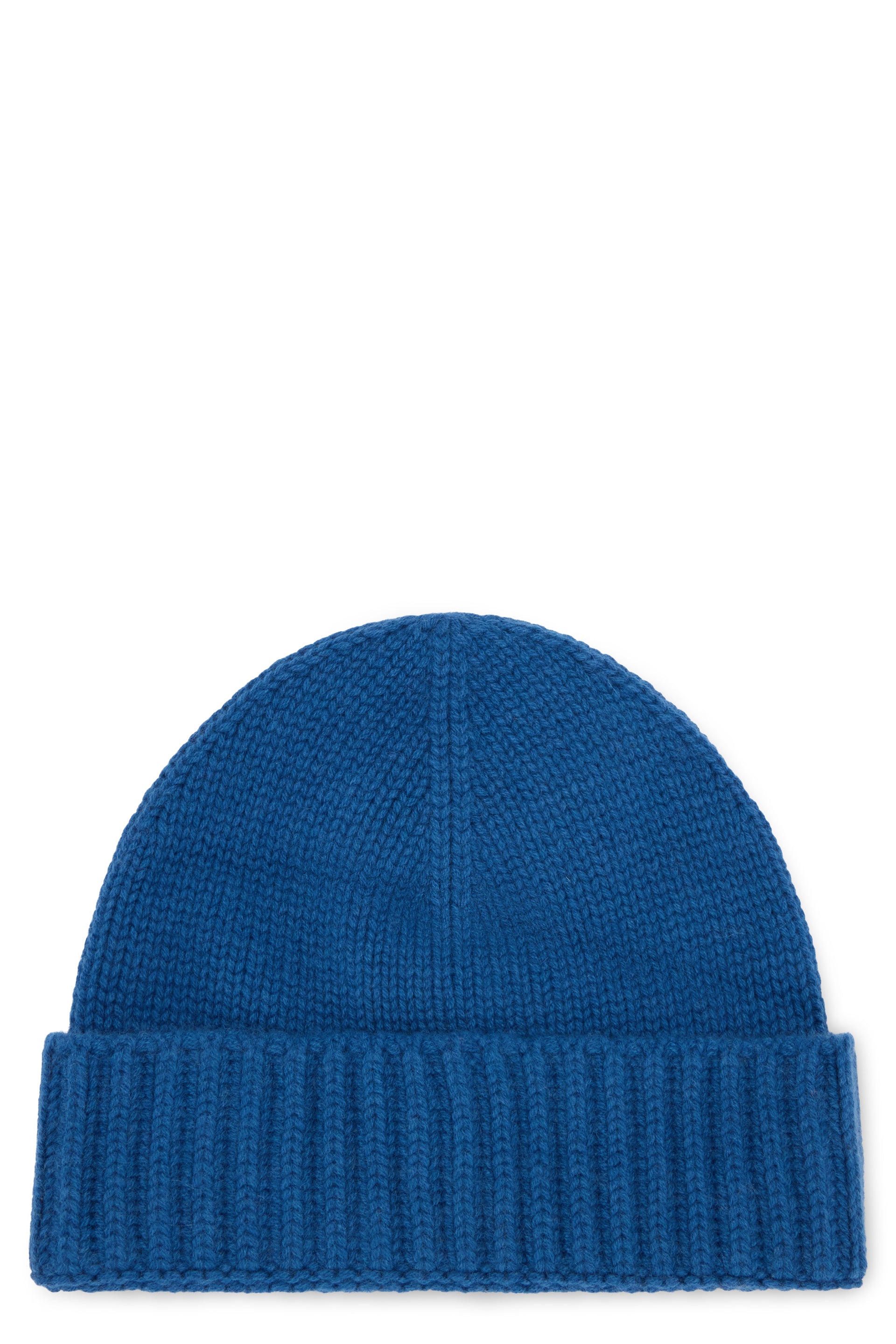 Blue knitted hat, comfortable and versatile.