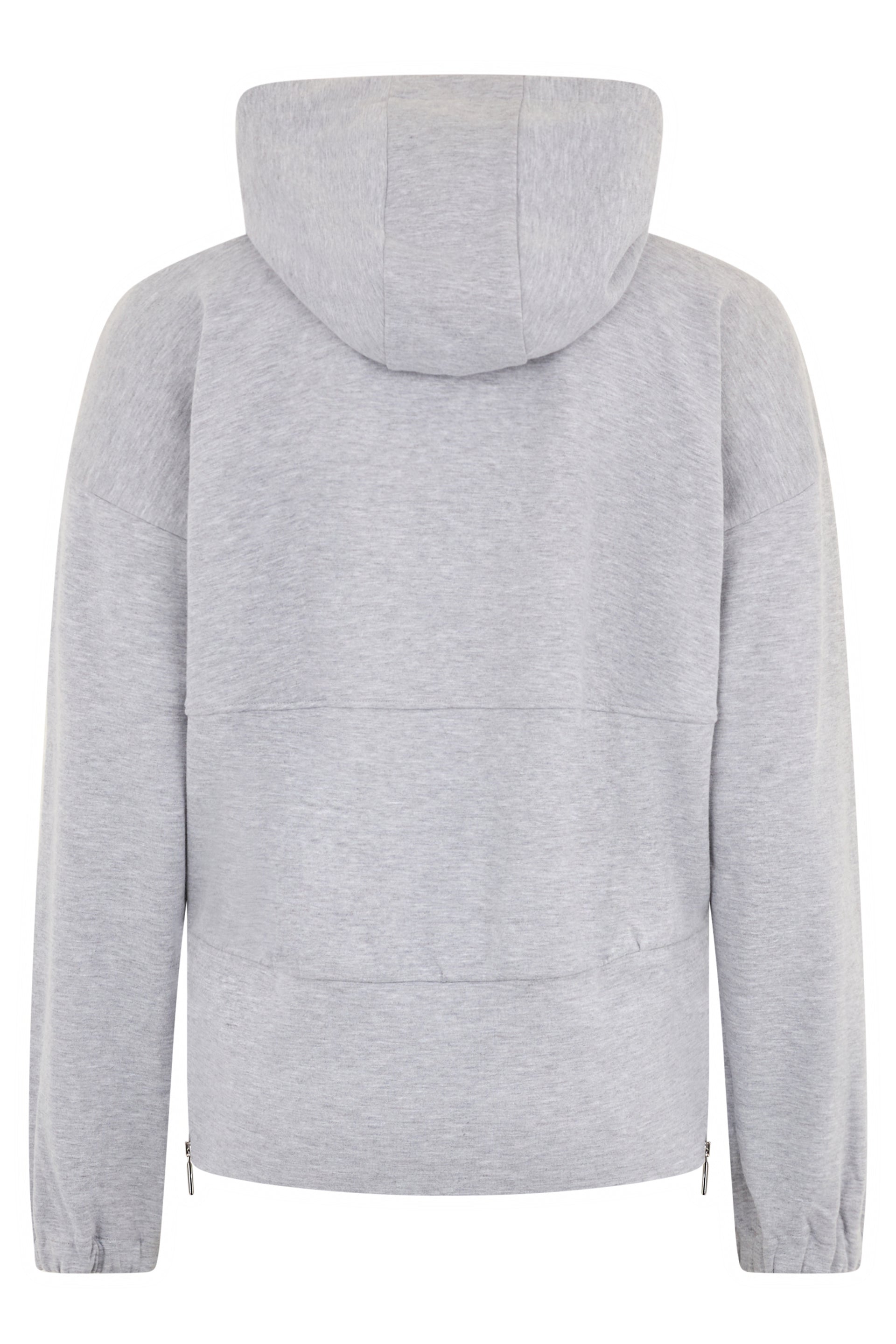 Gray melange hoodie with zipper, versatile and sophisticated design.