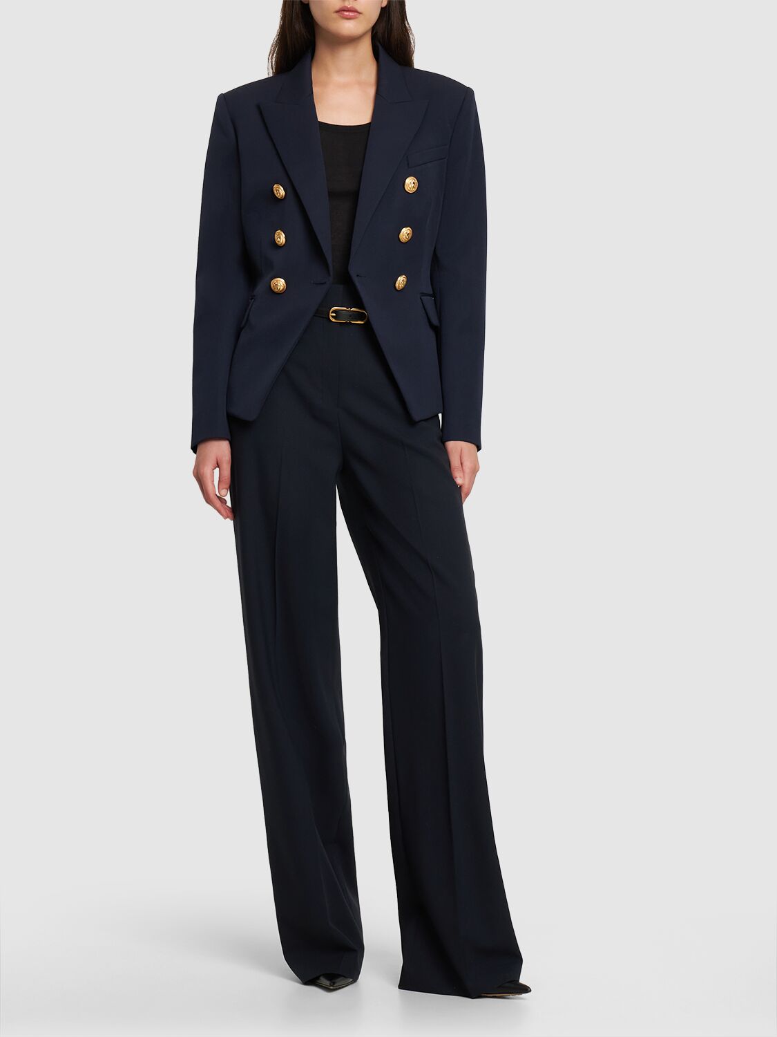 Elegant dark blue double-breasted blazer