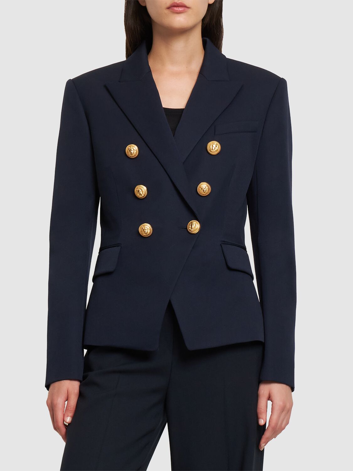 Elegant dark blue double-breasted blazer