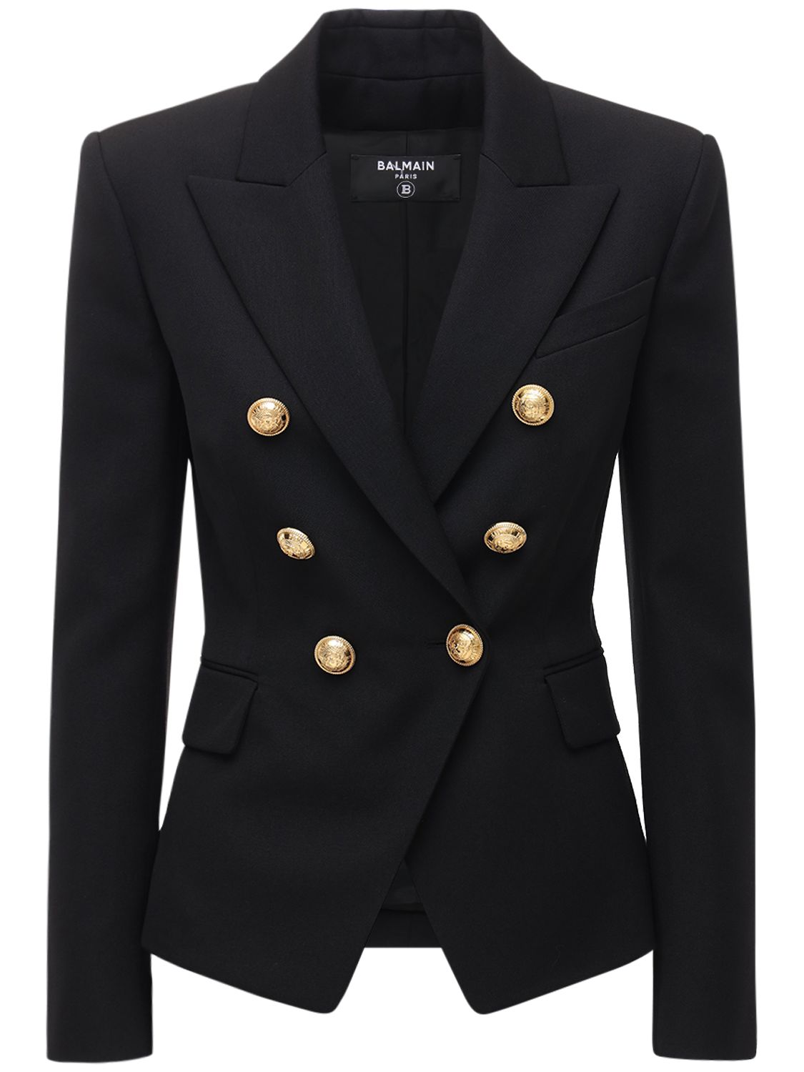 Elegant black blazer with gold buttons