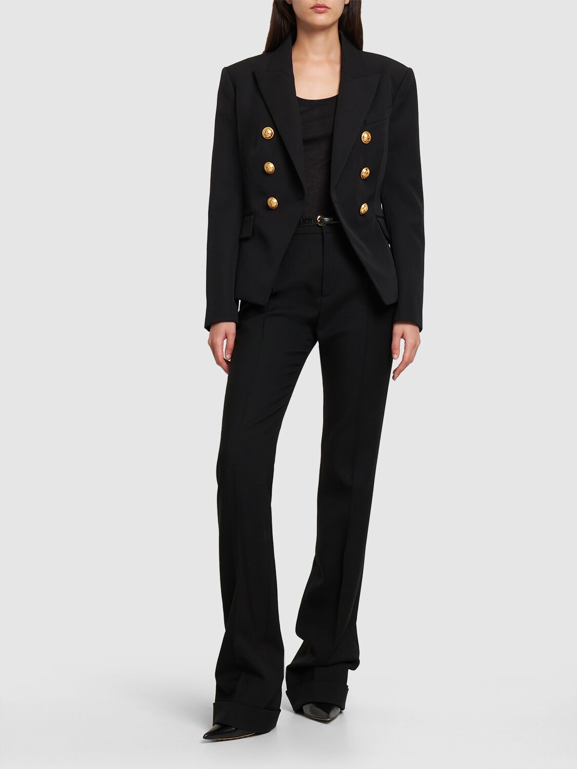 Elegant black blazer with gold buttons