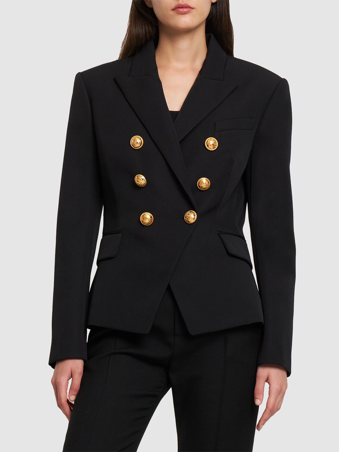 Elegant black blazer with gold buttons