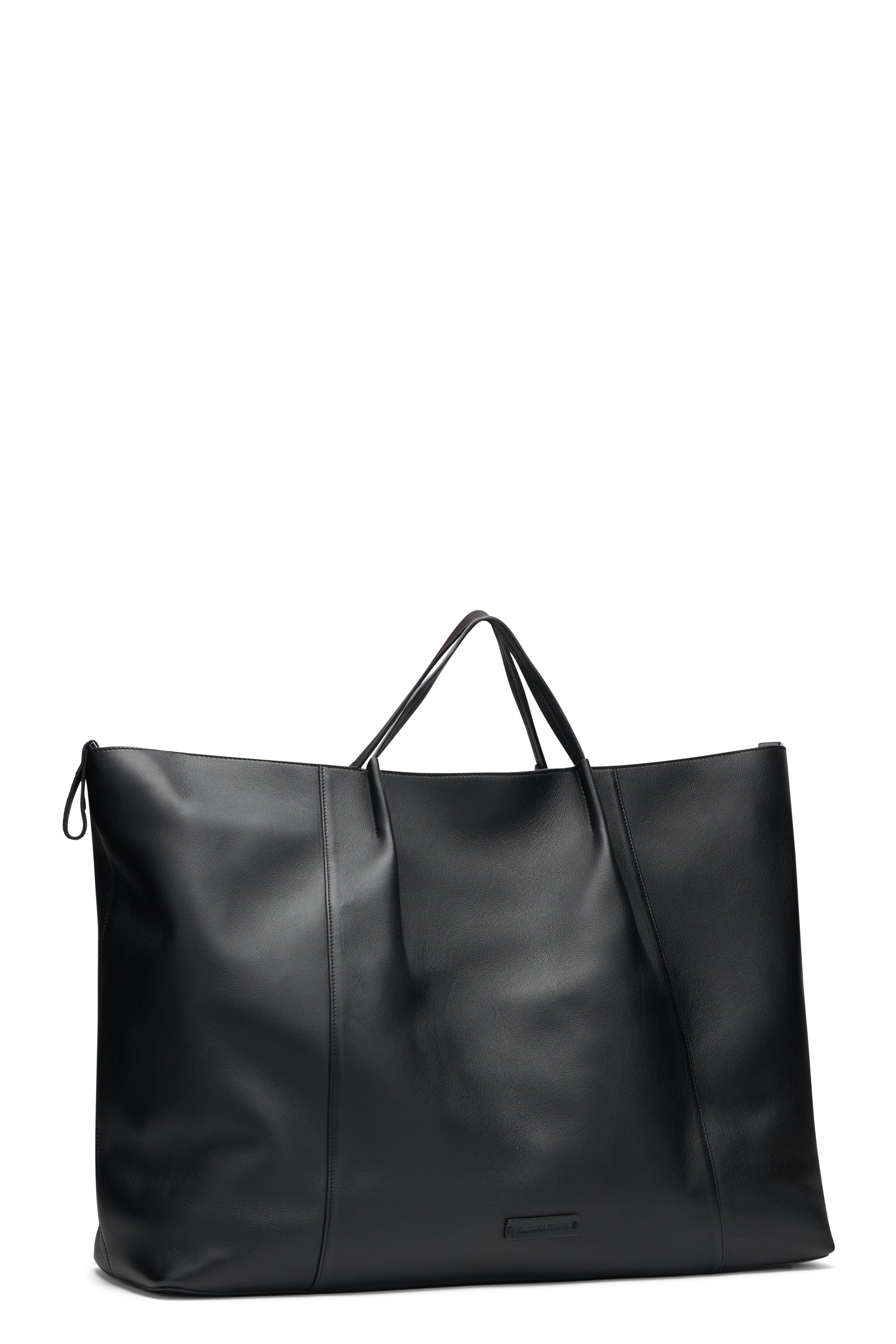 Black tote bag, minimal and versatile.