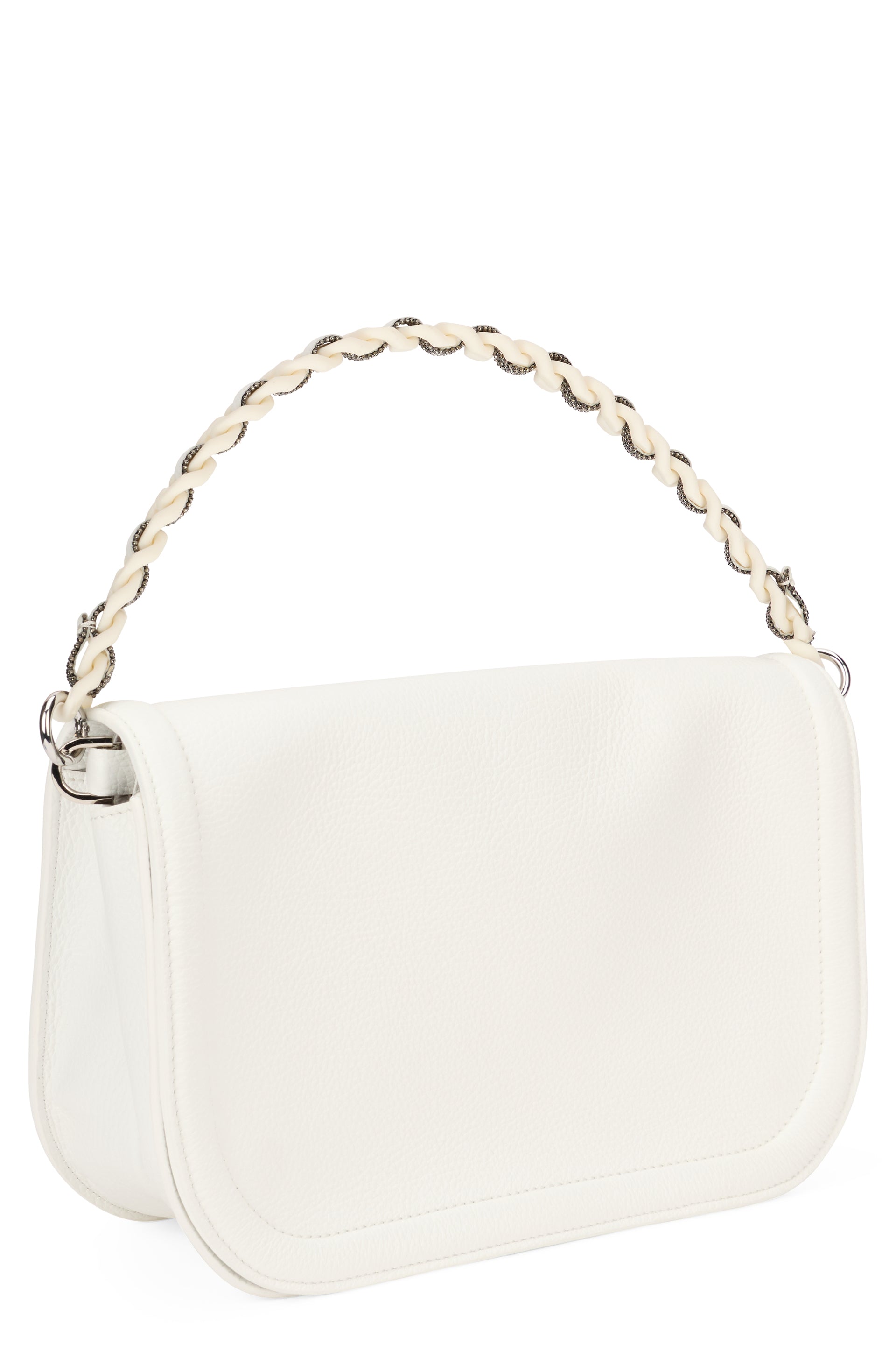 Elegant white bag with refined handle.