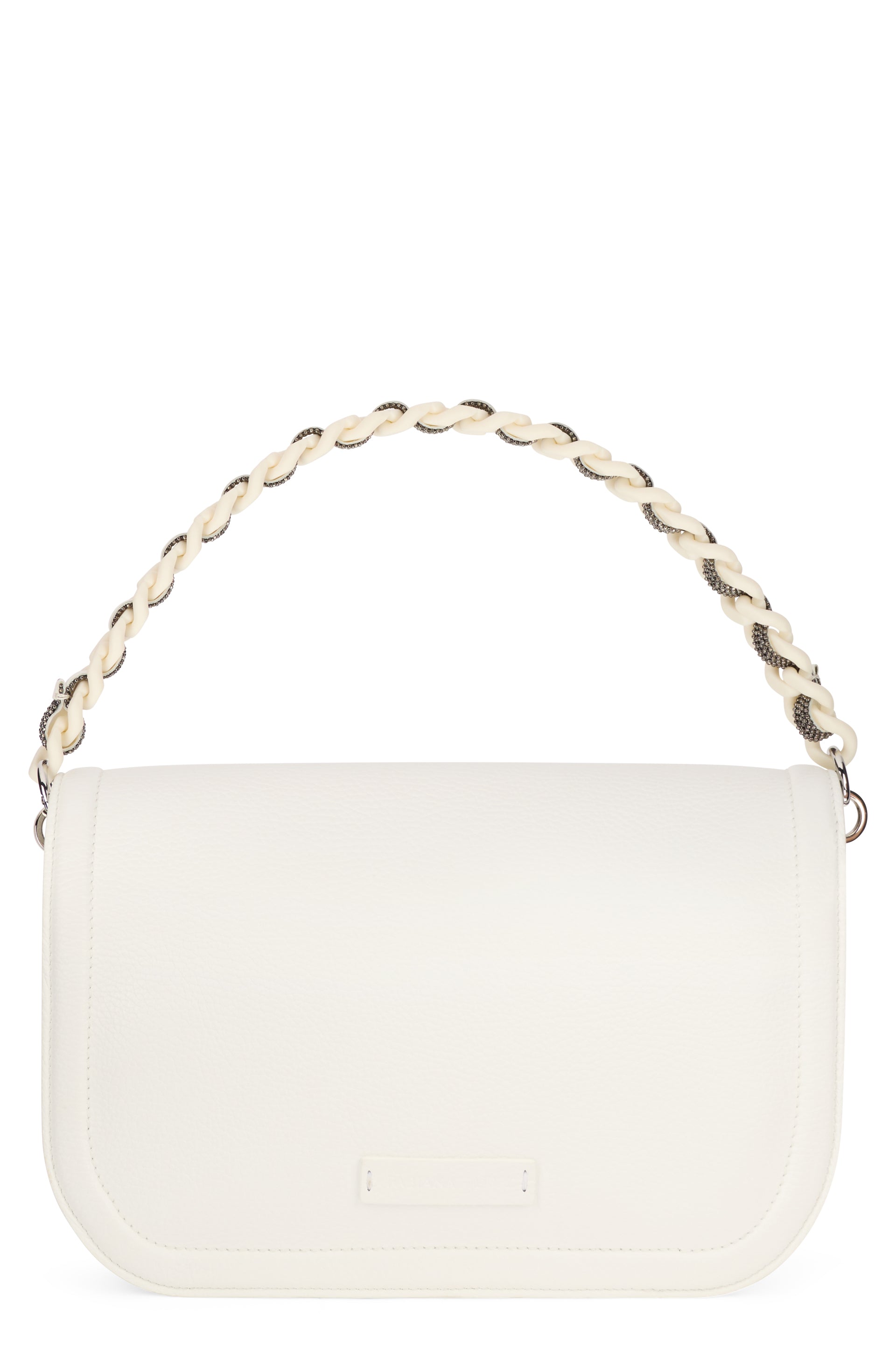 Elegant white bag with refined handle.