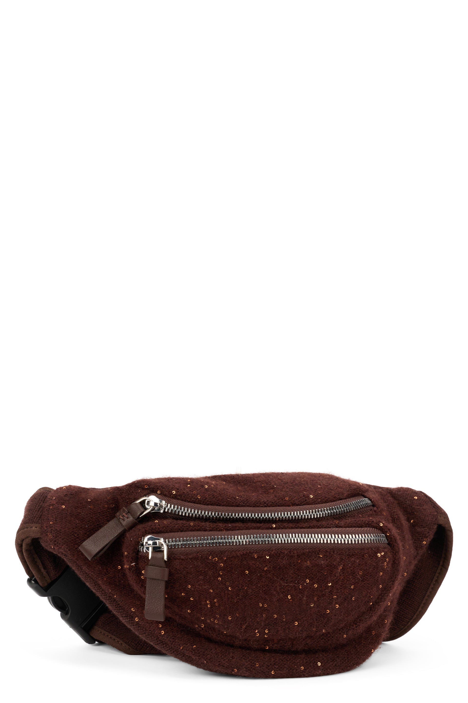 Brown backpack with sequin detail.