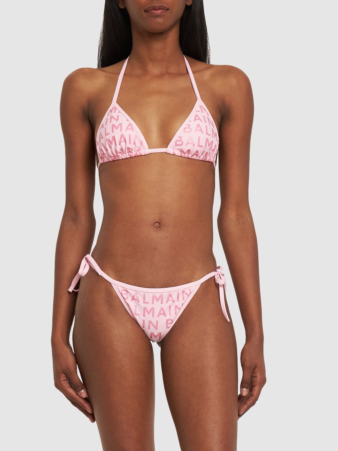 Pink bikini with logo and ties
