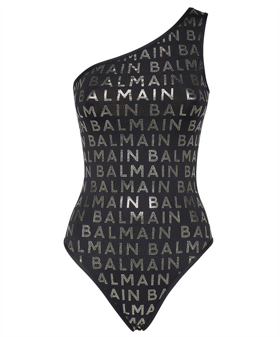 Logo print one-shoulder swimsuit