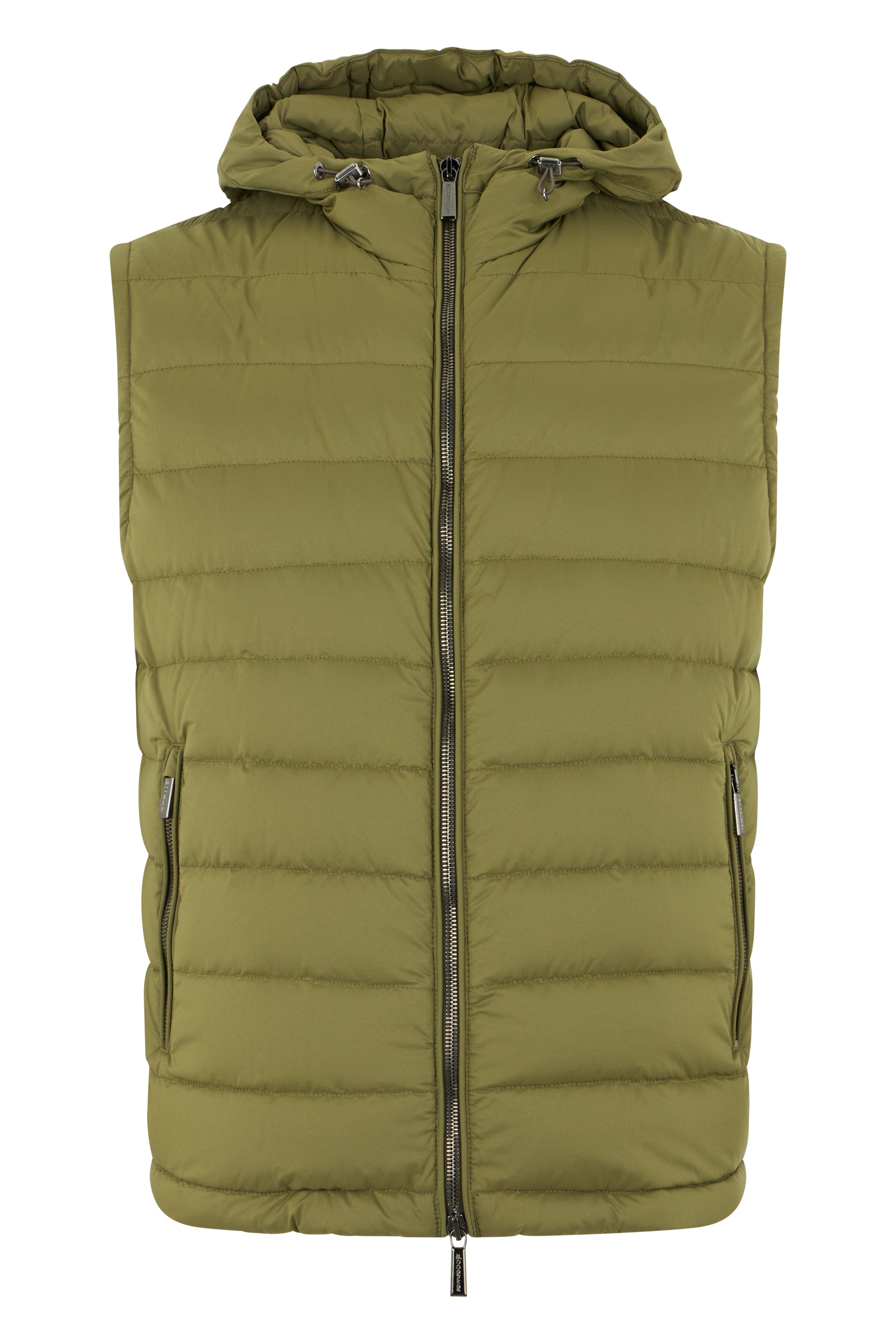 Khaki padded gilet with adjustable hood