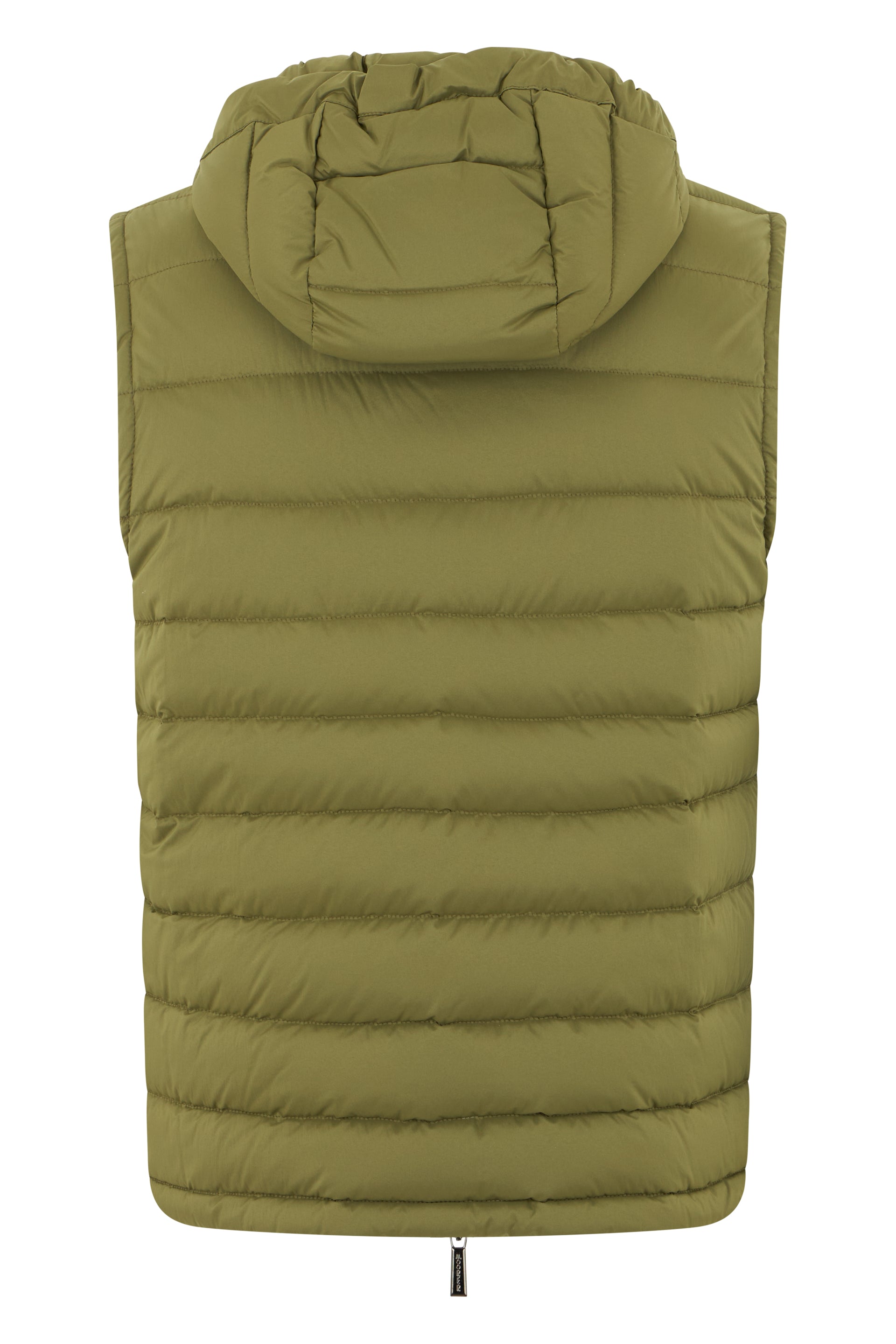 Khaki padded gilet with adjustable hood