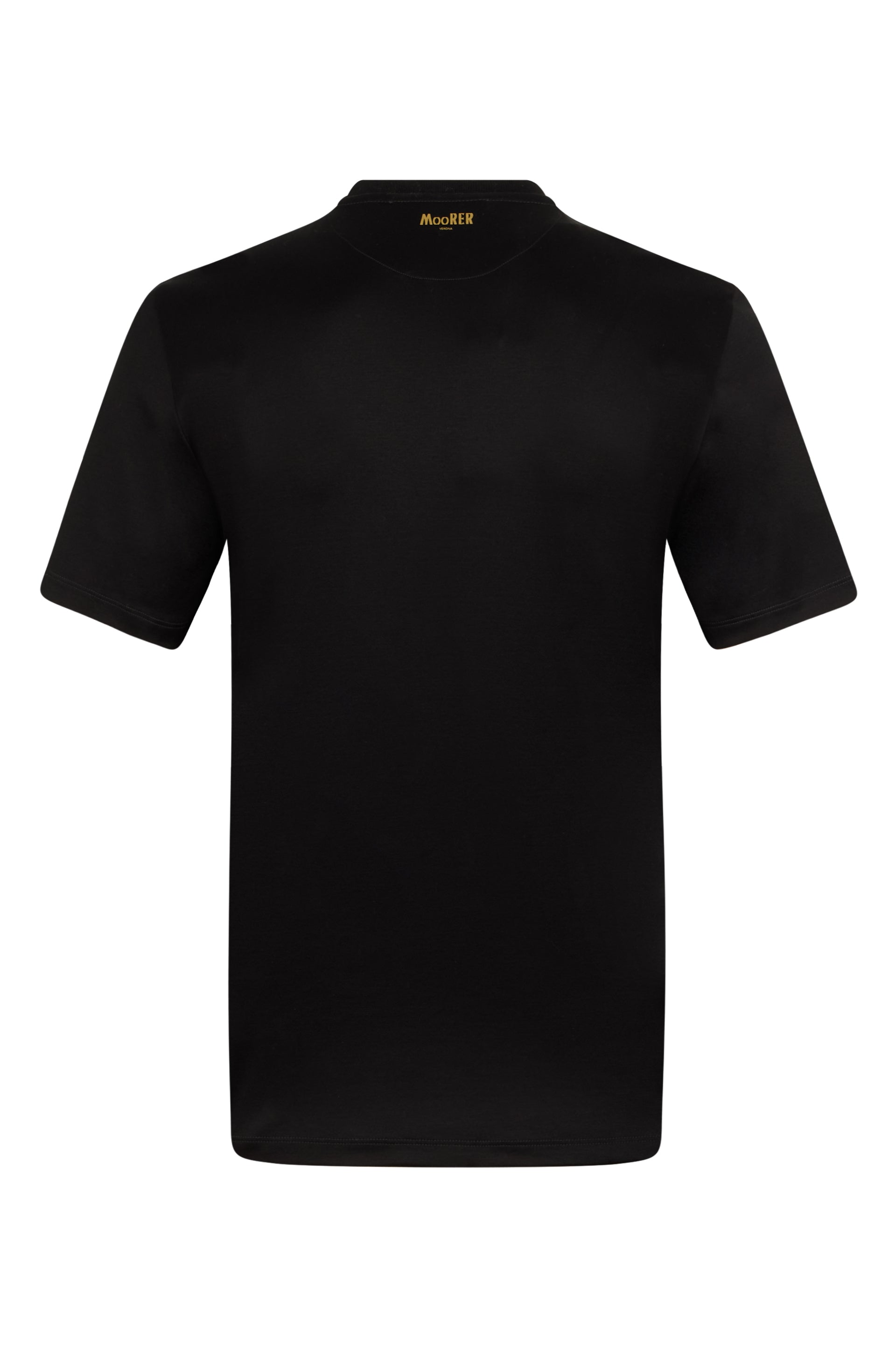 Black t-shirt with short sleeves and buttons, casual and versatile.