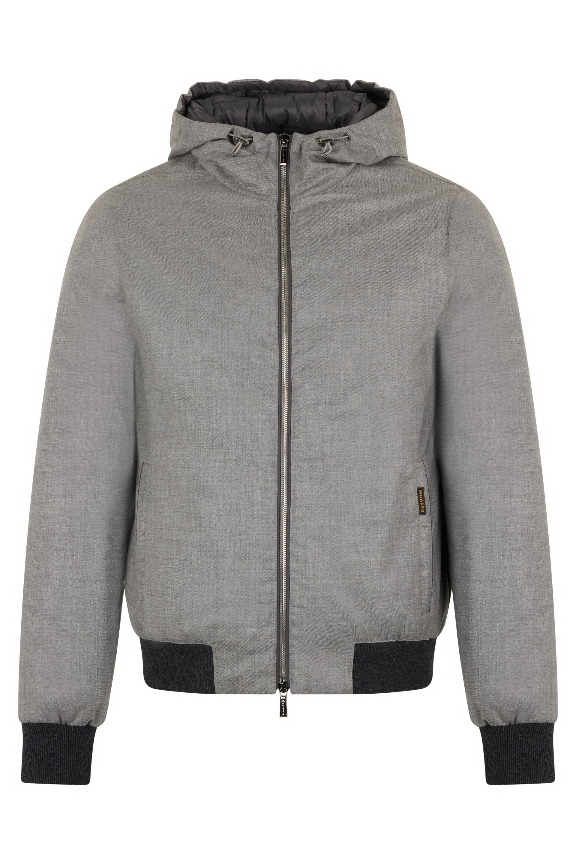 Gray jacket with minimalist hood