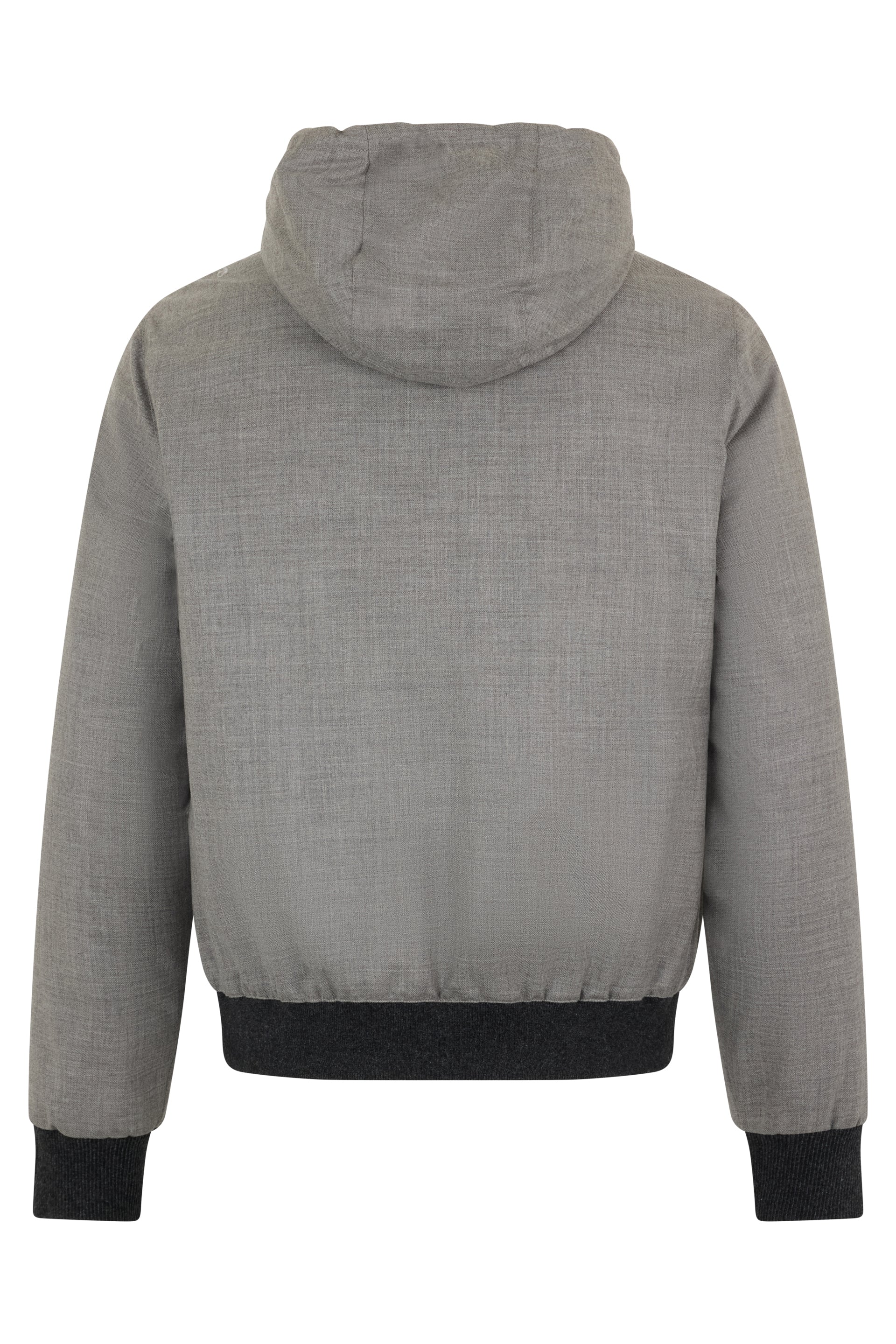Gray jacket with minimalist hood