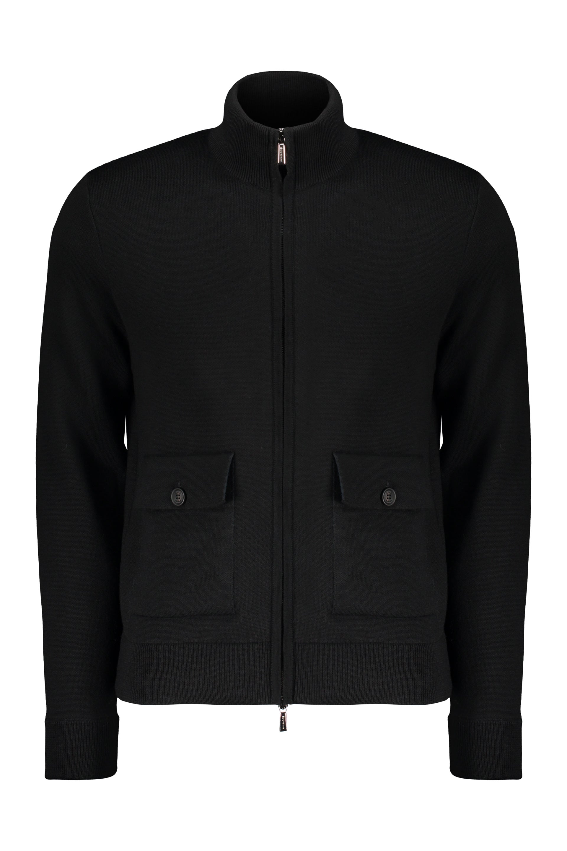 Elegant black knit cardigan with zip