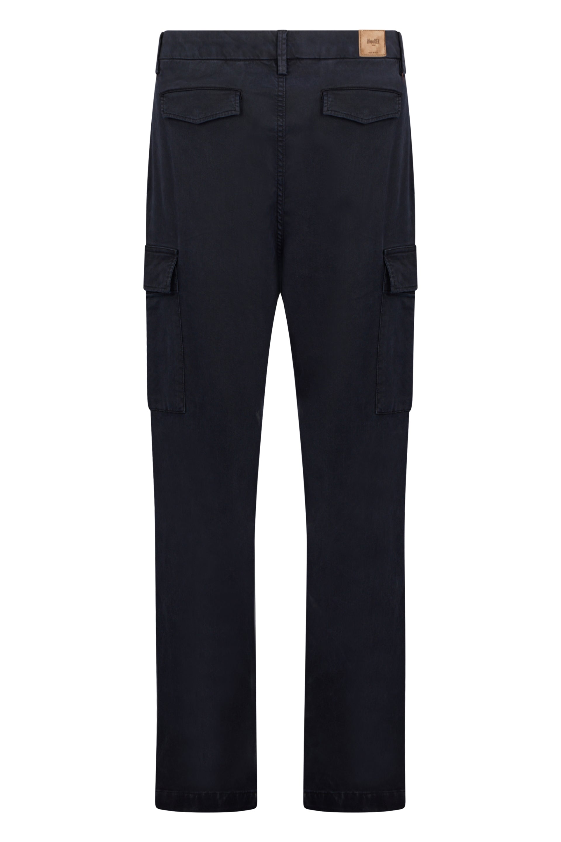 Dark blue cargo pants, casual and versatile.