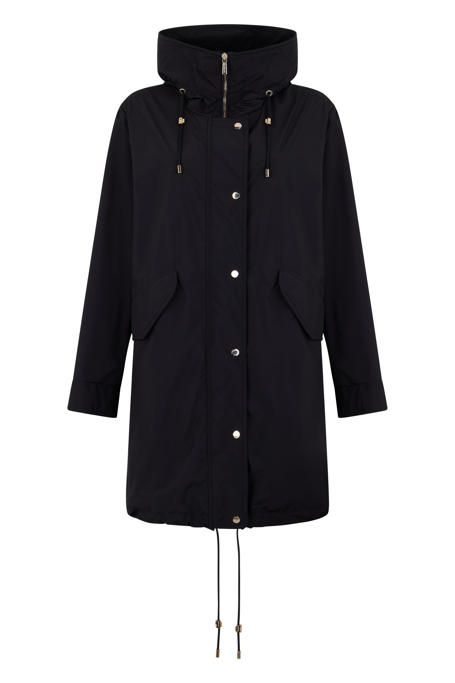 Elegant black winter parka with hood