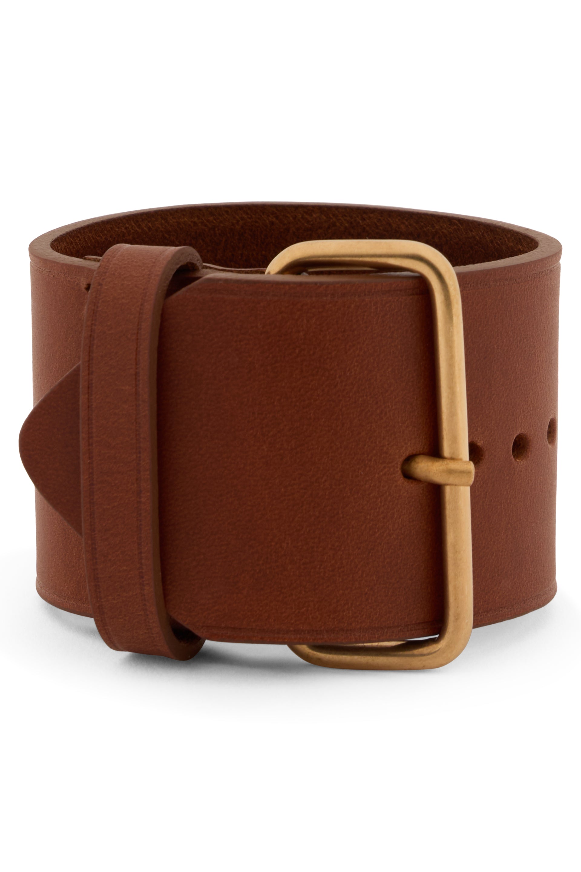 Brown leather bracelet with elegant buckle.