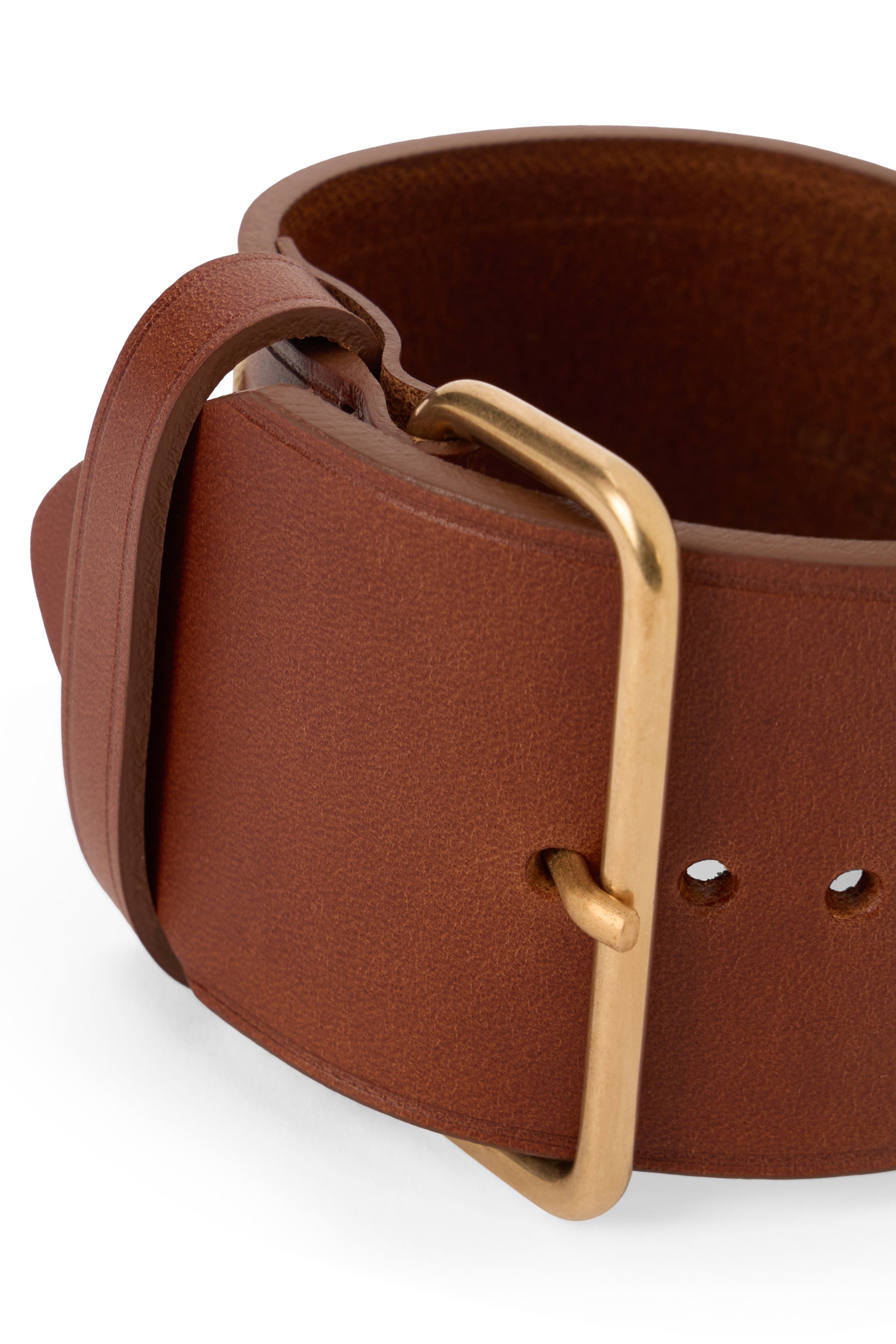 Brown leather bracelet with elegant buckle.