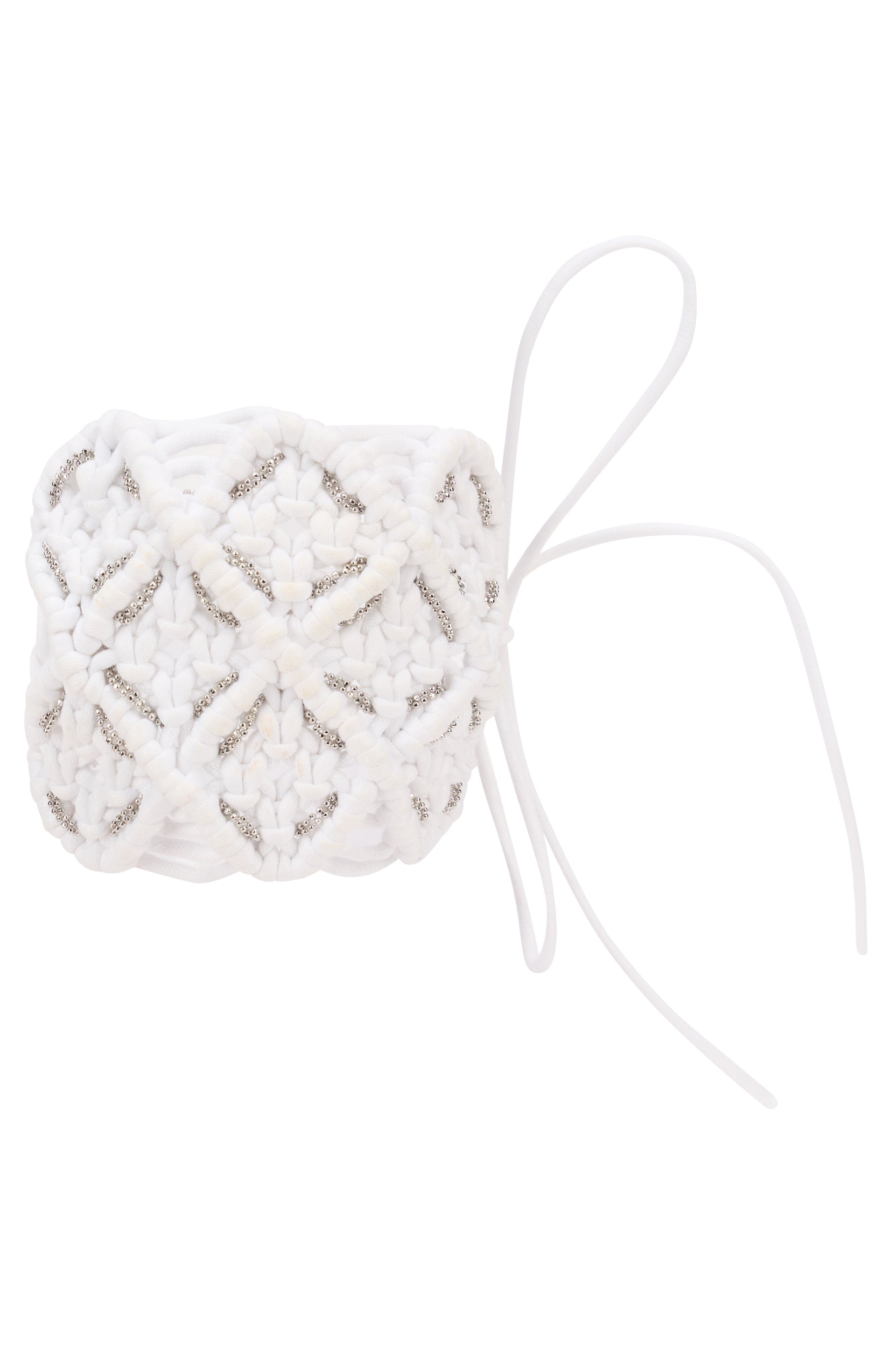 Elegant white braided bracelet with beads.