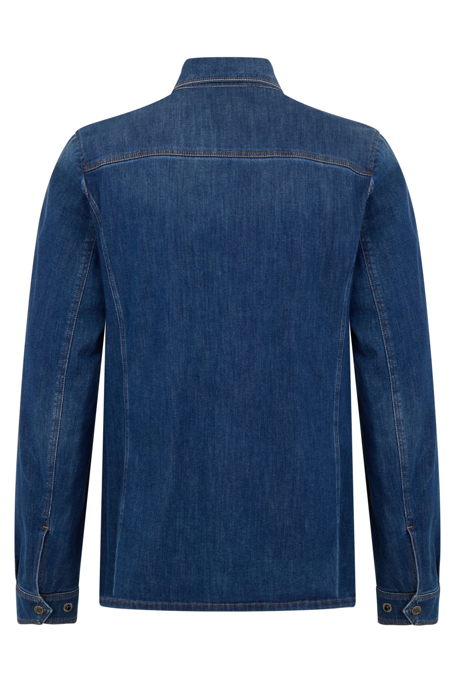 Classic and versatile dark blue denim shirt.