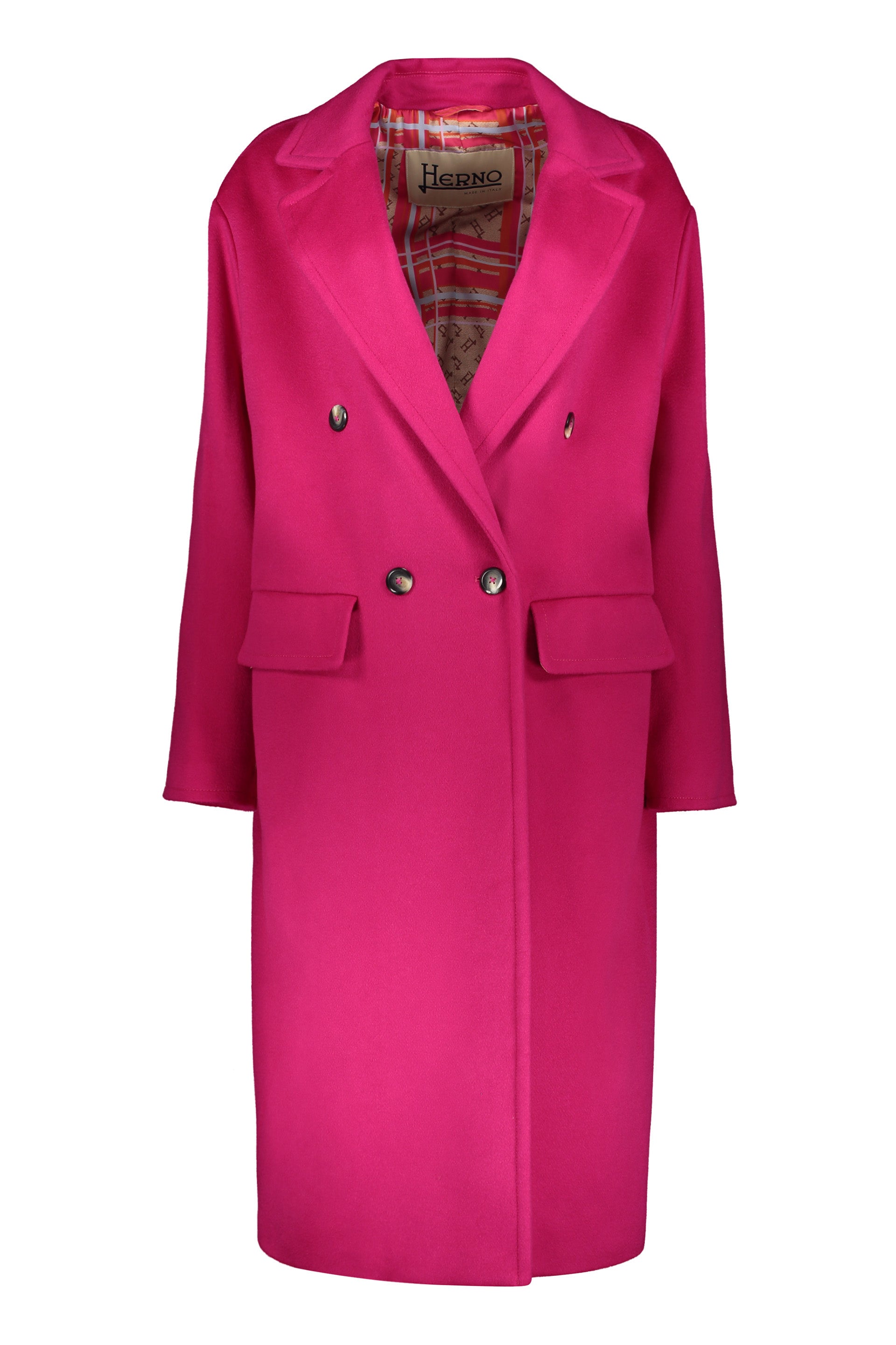 Elegant fuchsia coat with a reversible collar
